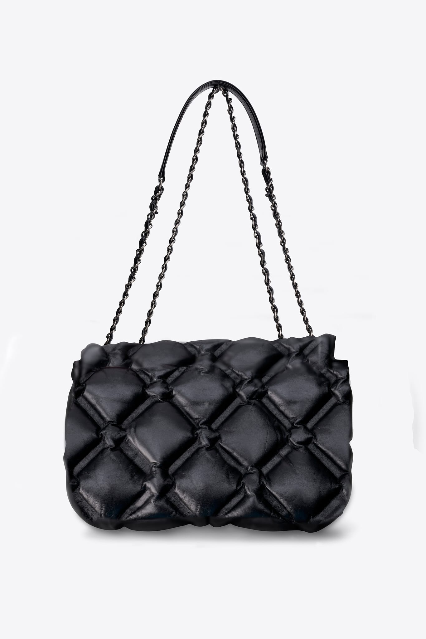 Vintage Chanel Black Leather Puffy Quilted Single Flap Shoulder Bag