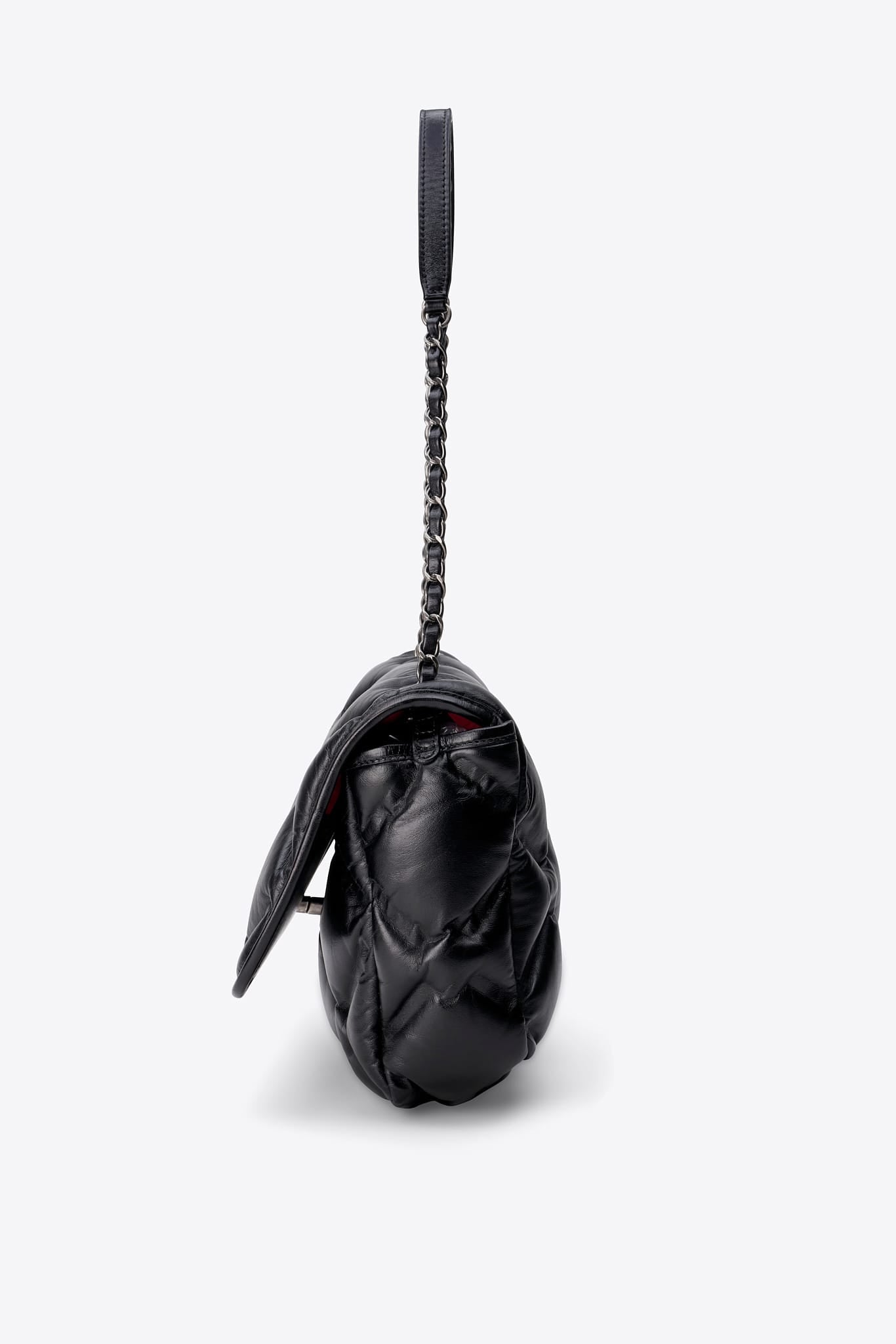 Vintage Chanel Black Leather Puffy Quilted Single Flap Shoulder Bag