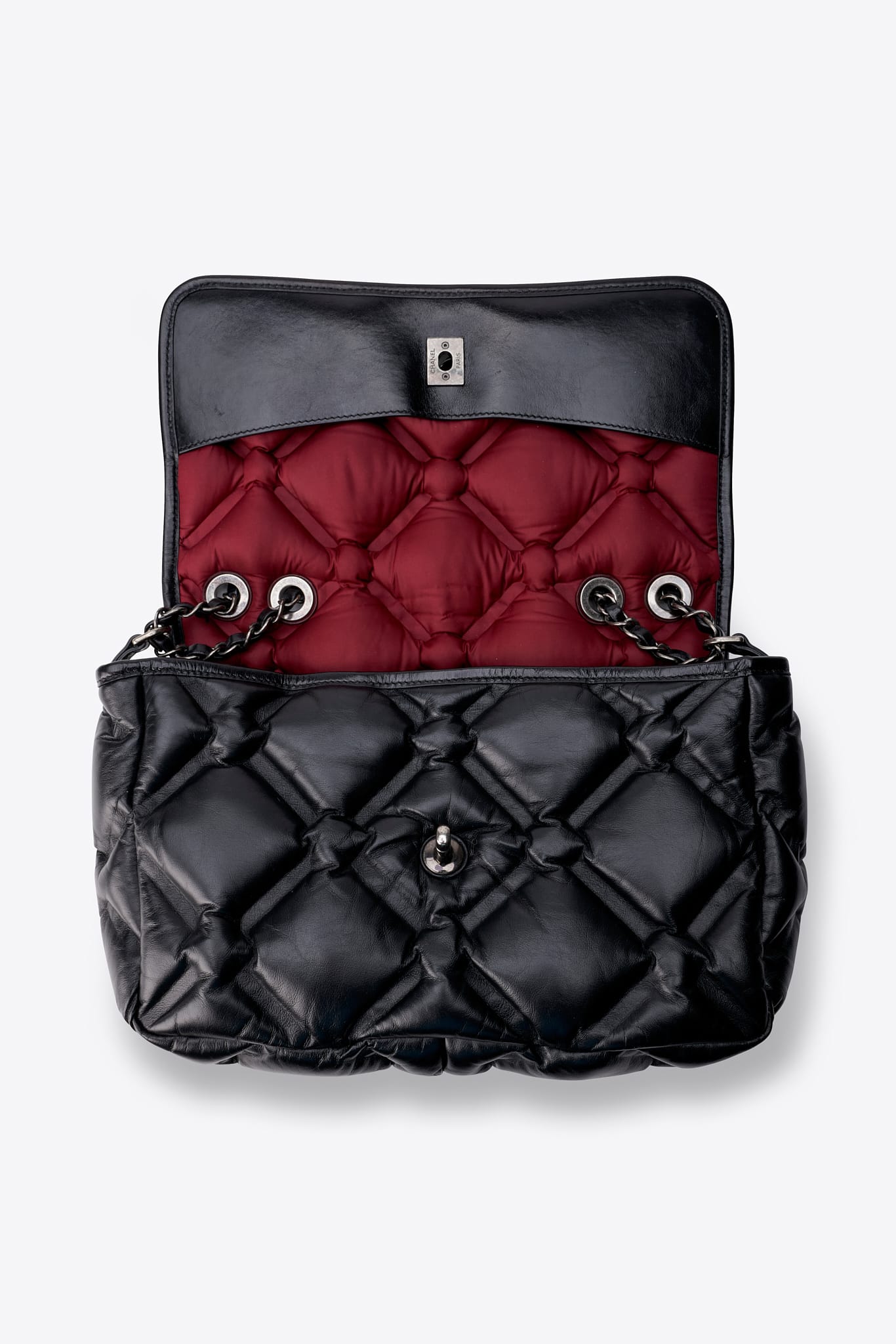 Vintage Chanel Black Leather Puffy Quilted Single Flap Shoulder Bag