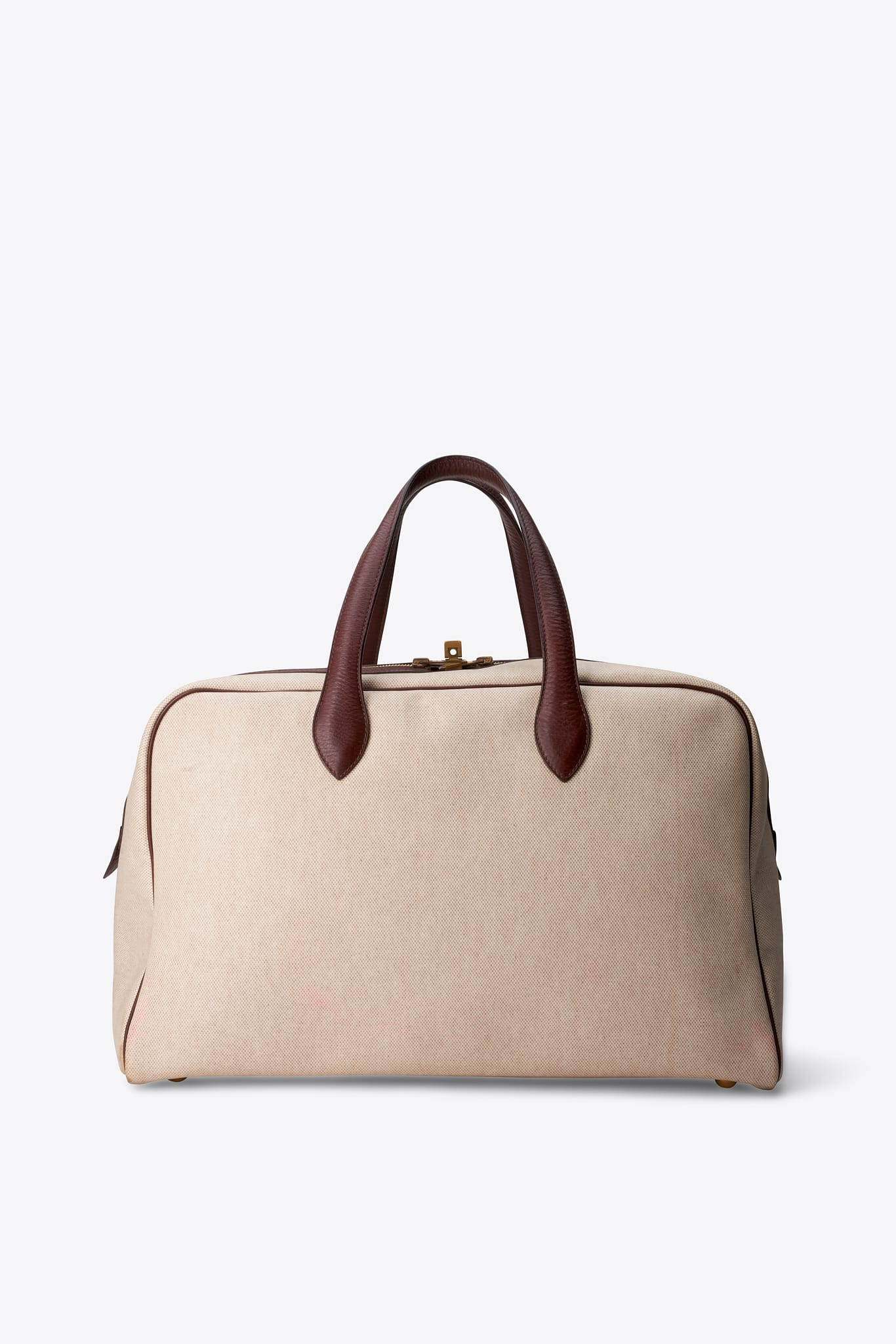 Hermès Victoria 45 Toile and Taurillon Clémence Travel Bag in Ecru / Havane