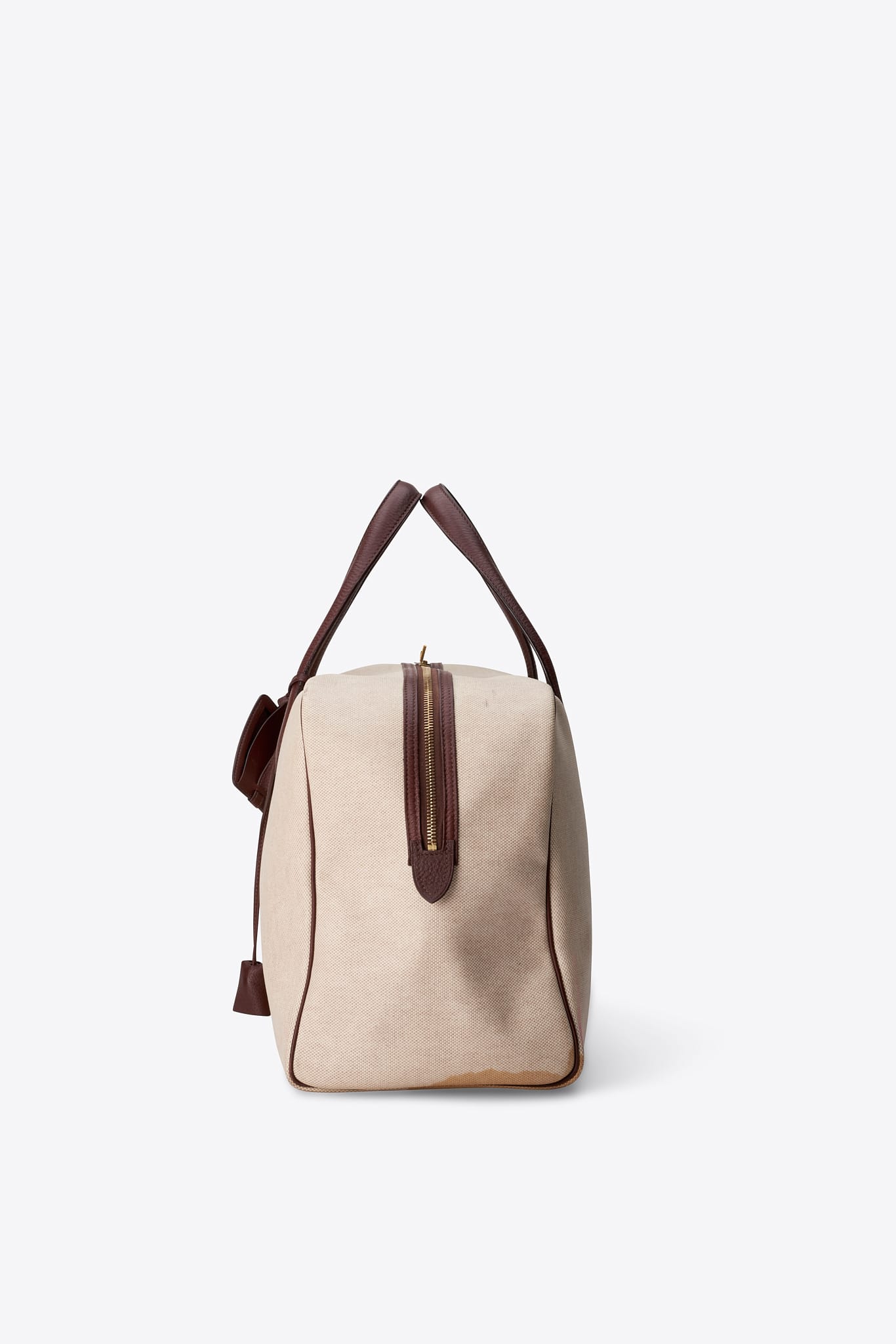 Hermès Victoria 45 Toile and Taurillon Clémence Travel Bag in Ecru / Havane
