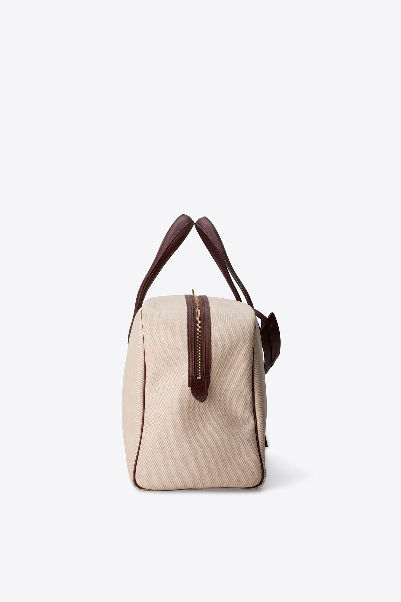 Hermès Victoria 45 Toile and Taurillon Clémence Travel Bag in Ecru / Havane