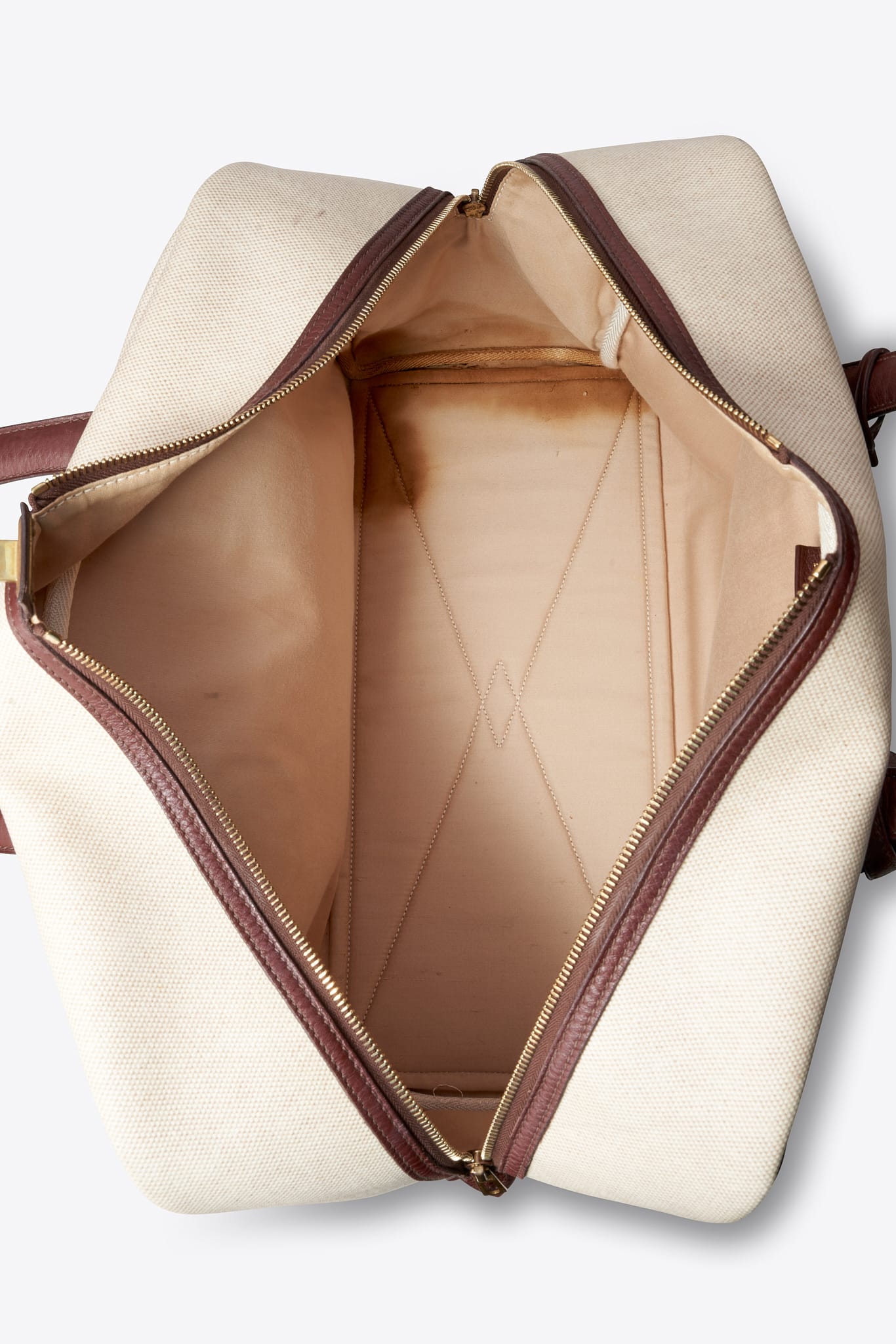 Hermès Victoria 45 Toile and Taurillon Clémence Travel Bag in Ecru / Havane