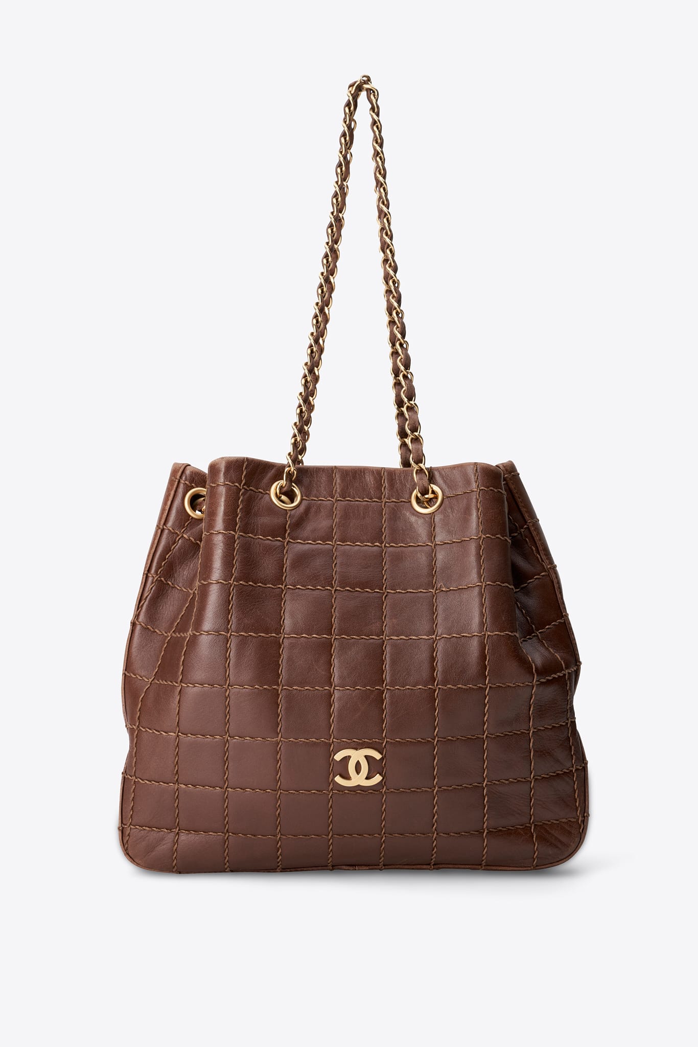Vintage Chanel Brown Quilted Leather Shoulder Tote Bag