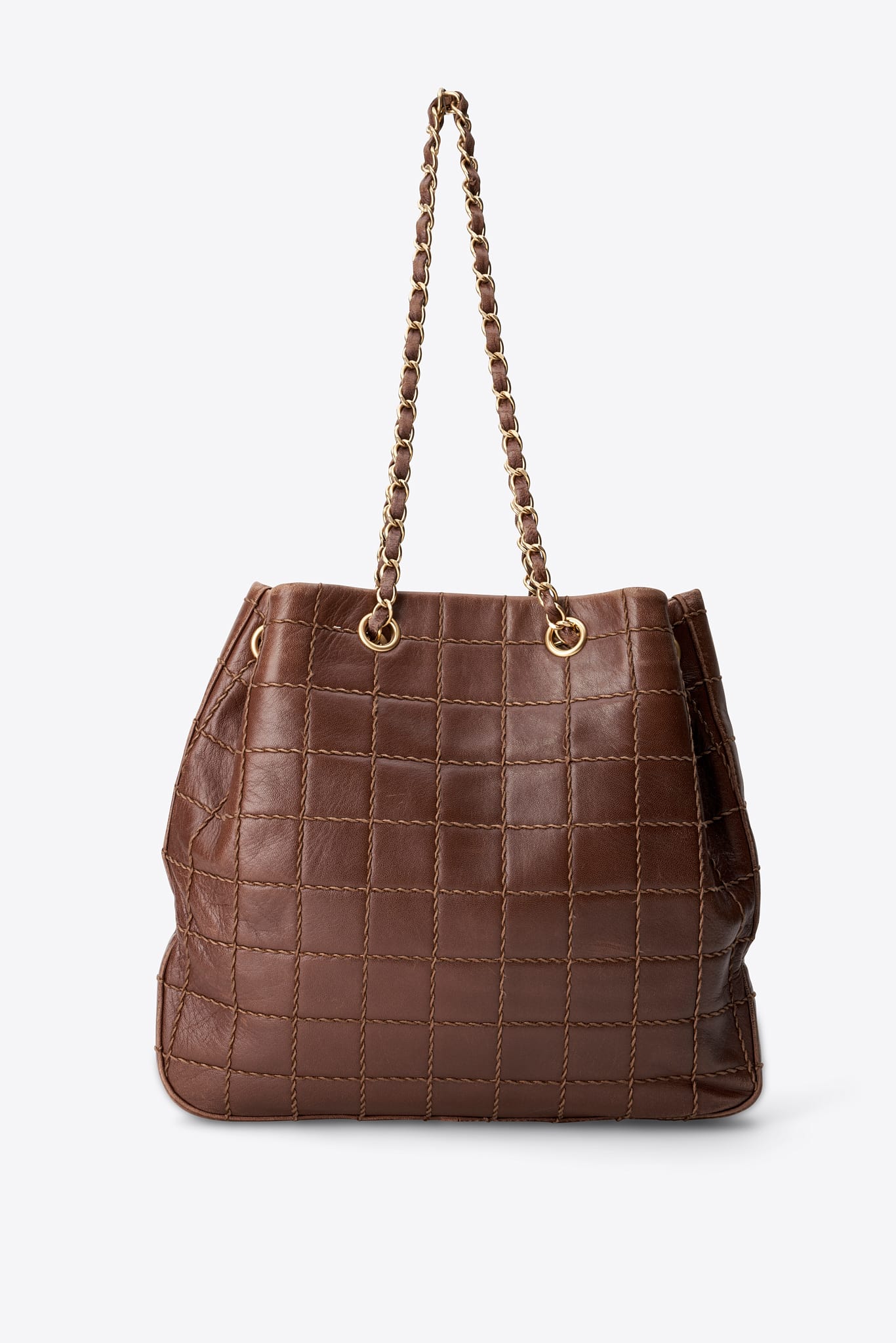 Vintage Chanel Brown Quilted Leather Shoulder Tote Bag