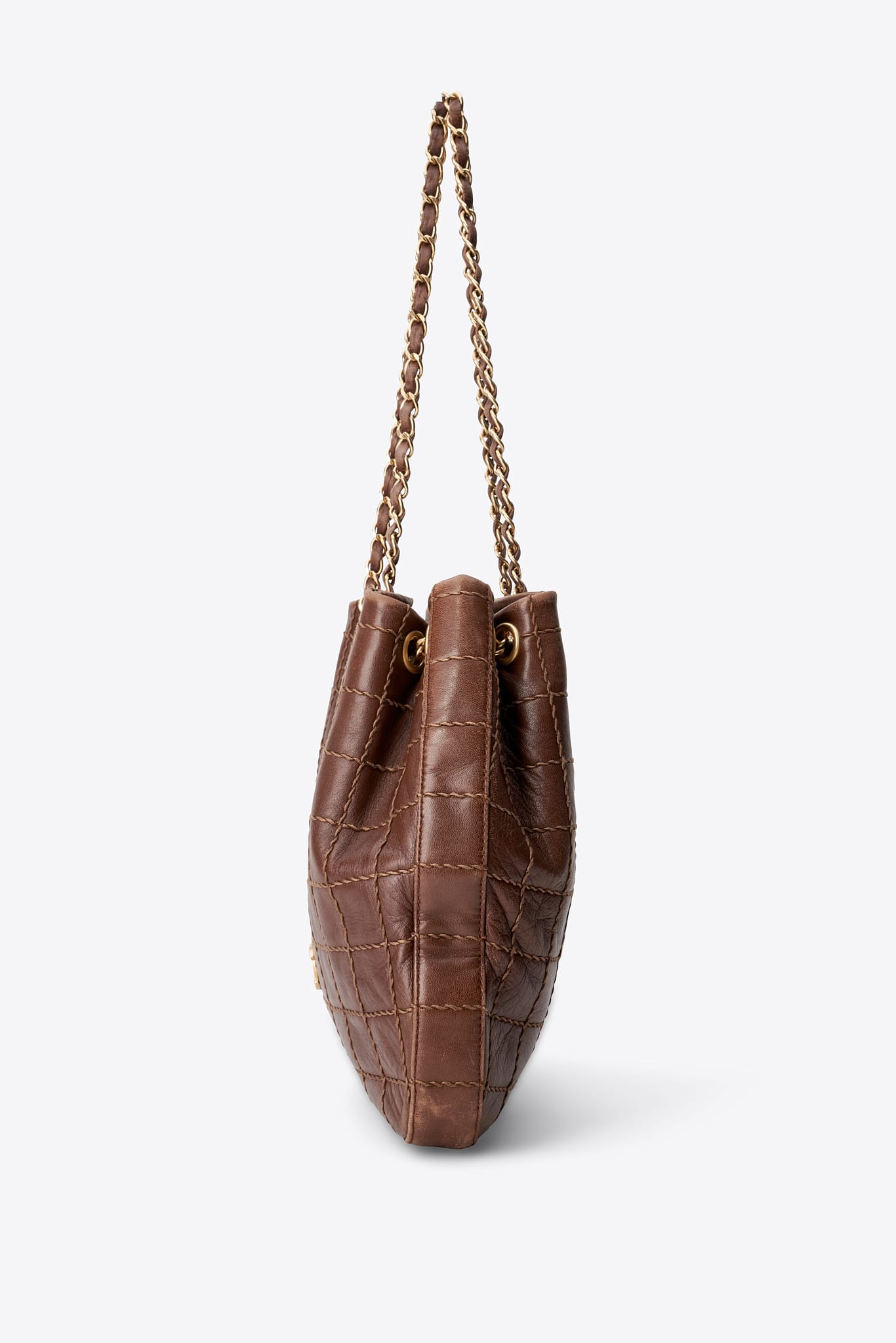 Vintage Chanel Brown Quilted Leather Shoulder Tote Bag