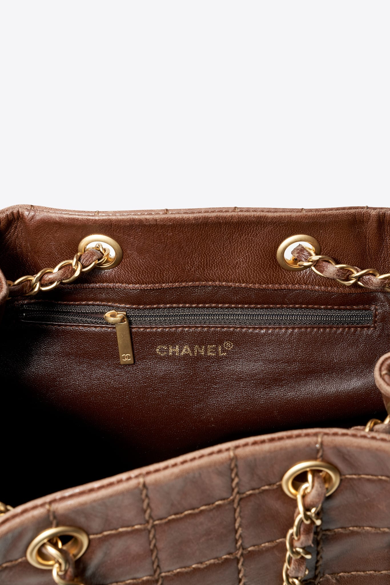 Vintage Chanel Brown Quilted Leather Shoulder Tote Bag