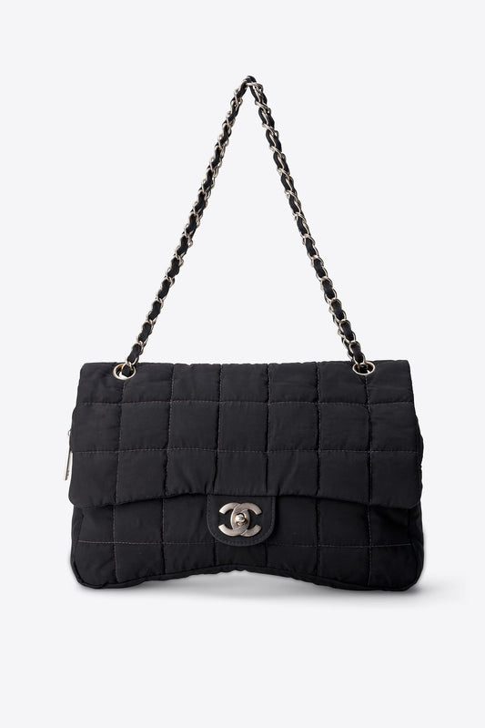 Vintage Chanel Black Nylon Single Flap Bag
