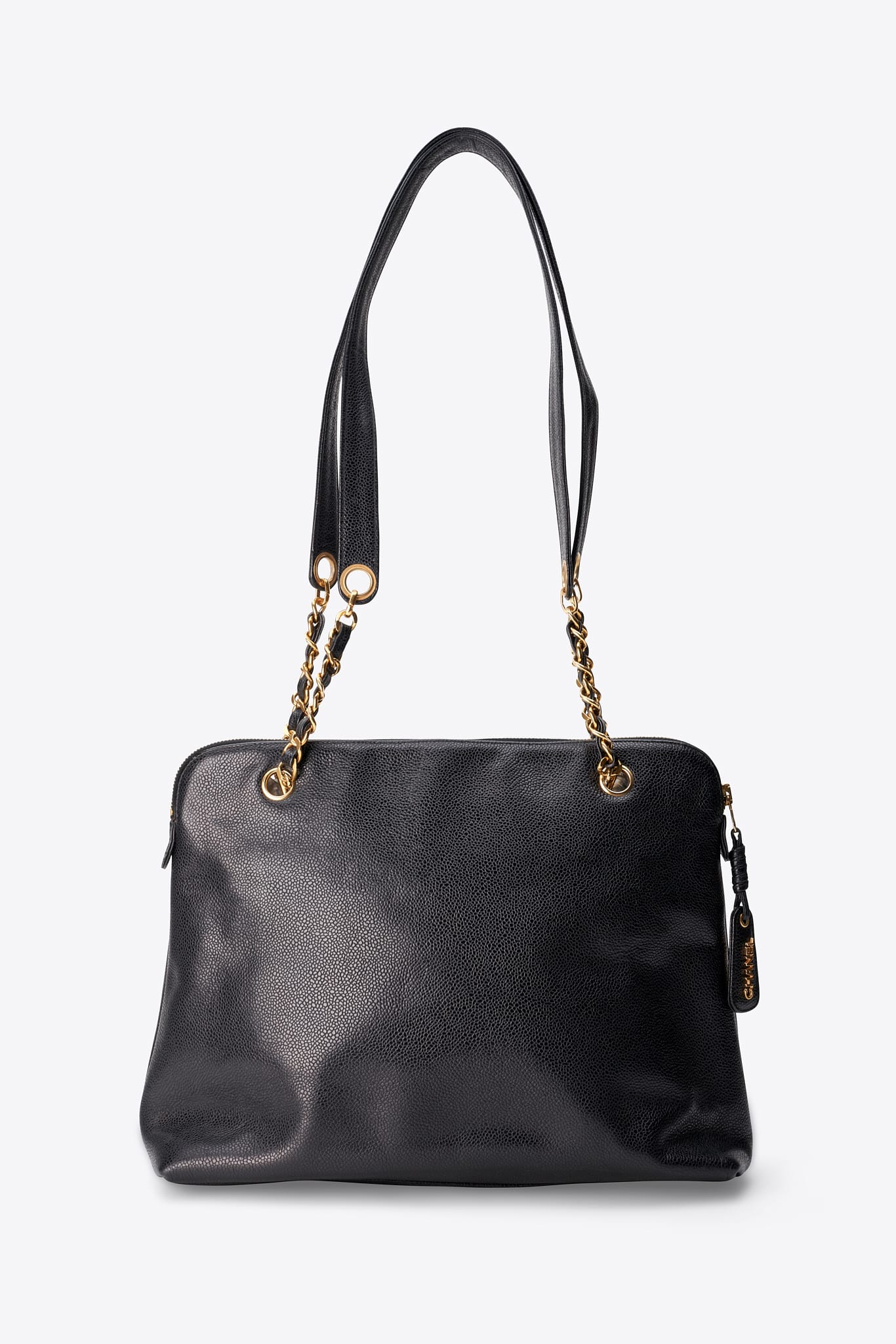 Vintage Chanel Black Caviar Leather CC Tote Bag with 24k Gold Plated Hardware