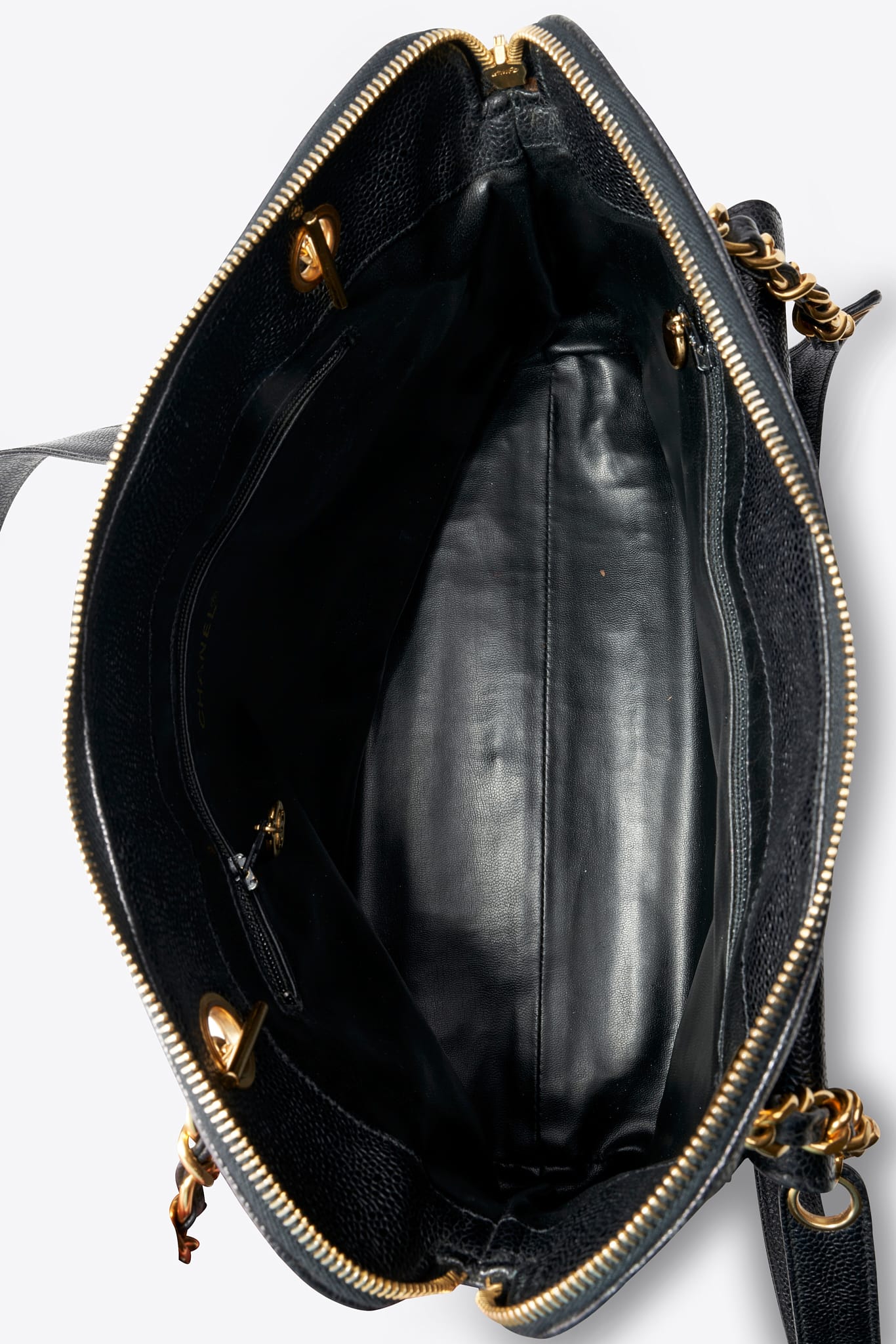 Vintage Chanel Black Caviar Leather CC Tote Bag with 24k Gold Plated Hardware