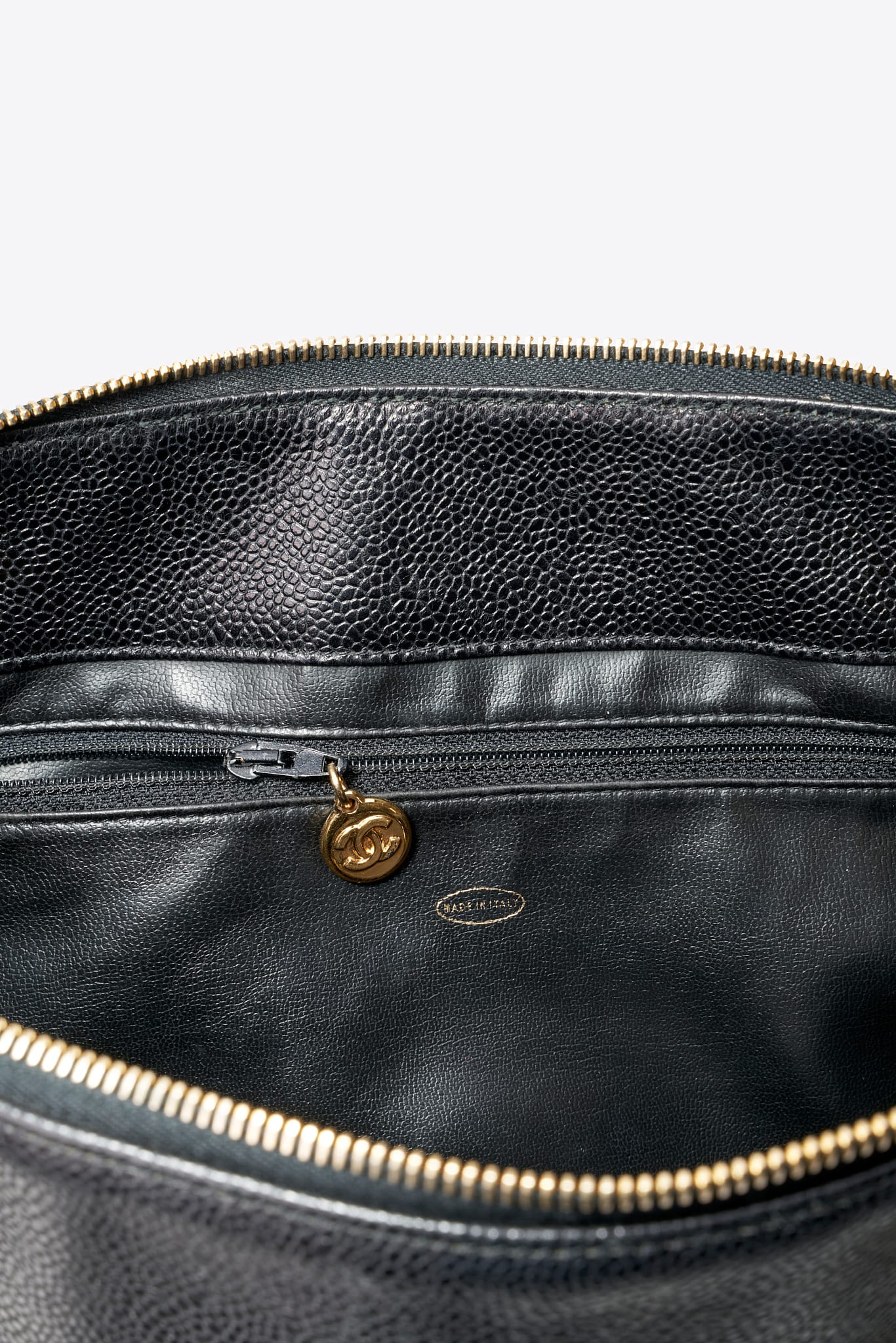 Vintage Chanel Black Caviar Leather CC Tote Bag with 24k Gold Plated Hardware