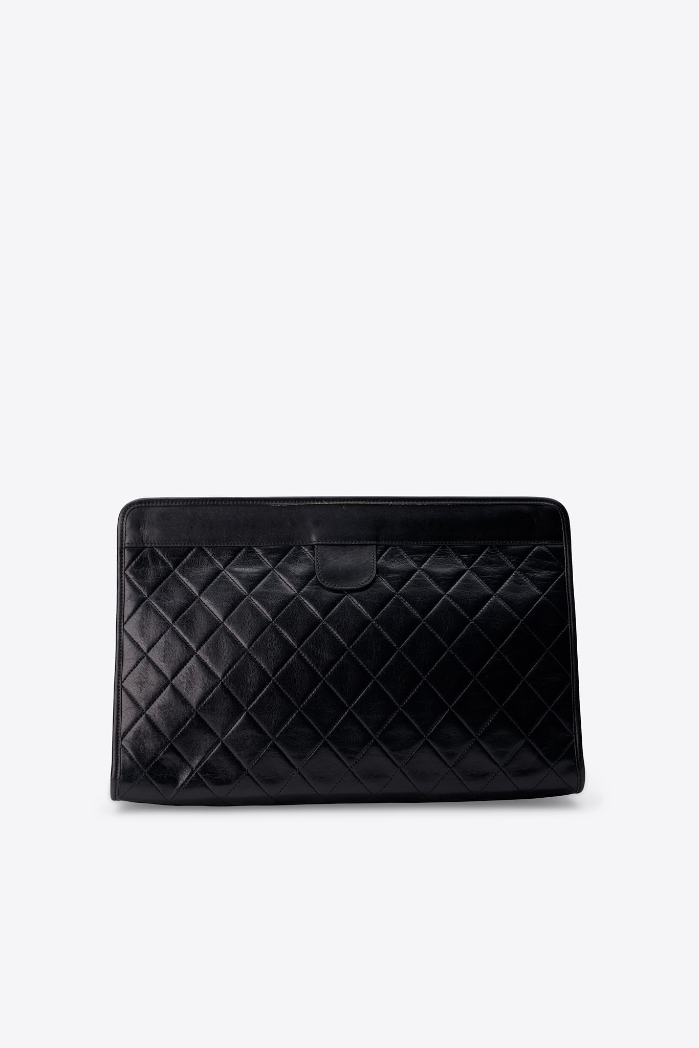 Vintage Chanel Black Leather Clutch Bag With 24k Gold Plated Hardware
