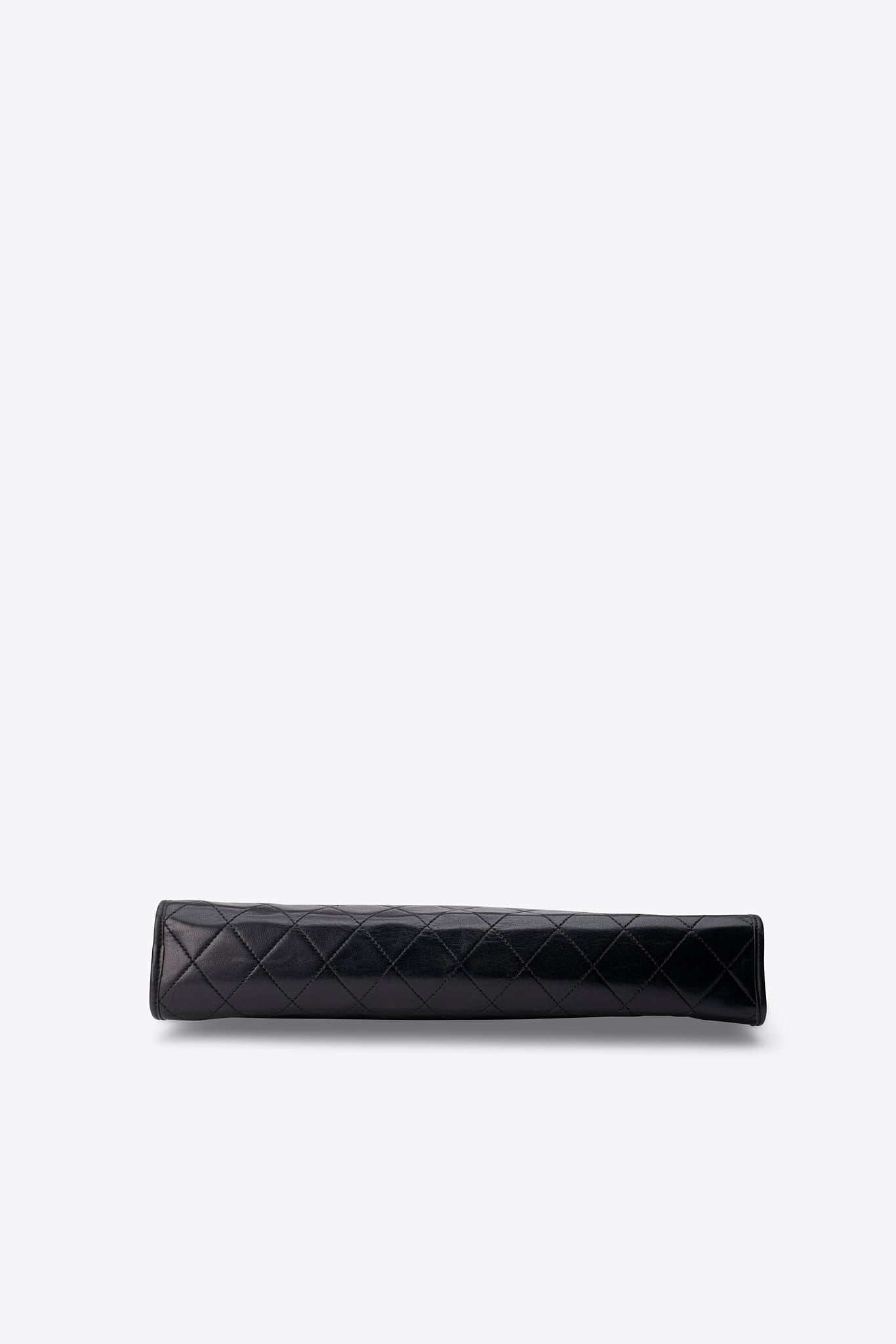 Vintage Chanel Black Leather Clutch Bag With 24k Gold Plated Hardware
