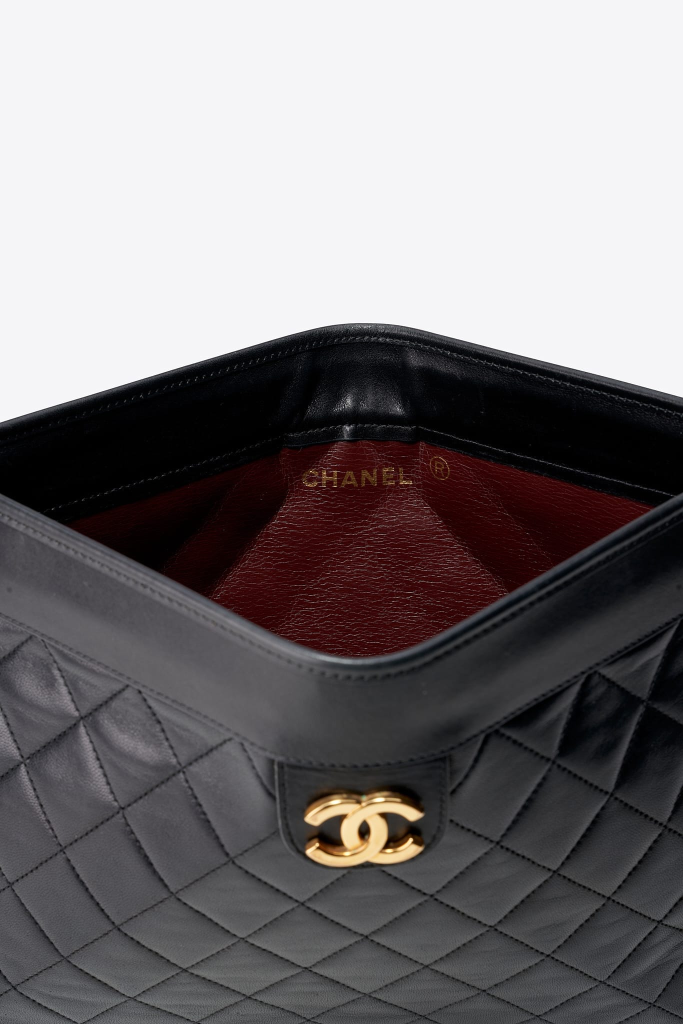 Vintage Chanel Black Leather Clutch Bag With 24k Gold Plated Hardware