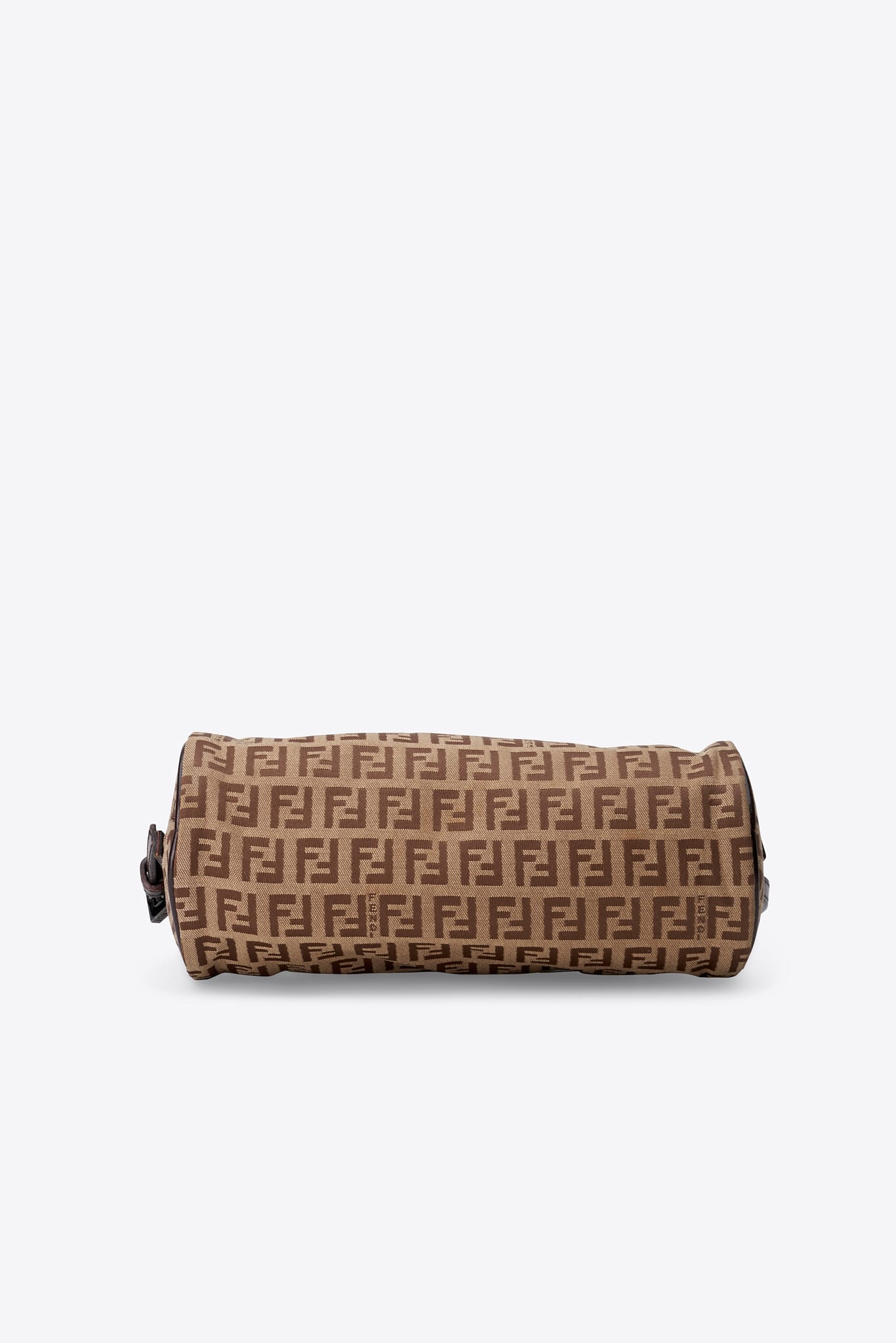 Vintage Fendi Zucchino Mini Barrel Pochette Bag Brown Canvas With Black Leather Strap
