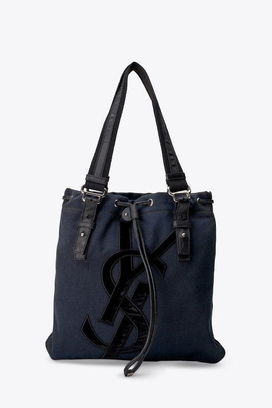 Vintage Yves Saint Laurent Black Cotton Monogram Tote Bag