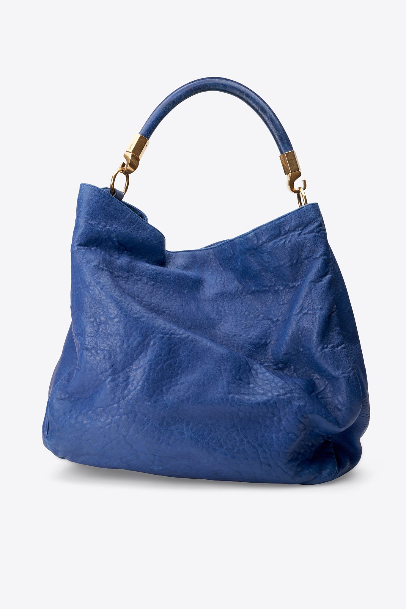 Vintage Yves Saint Laurent Roady Hobo Bag Blue Leather With Gold Tone Hardware