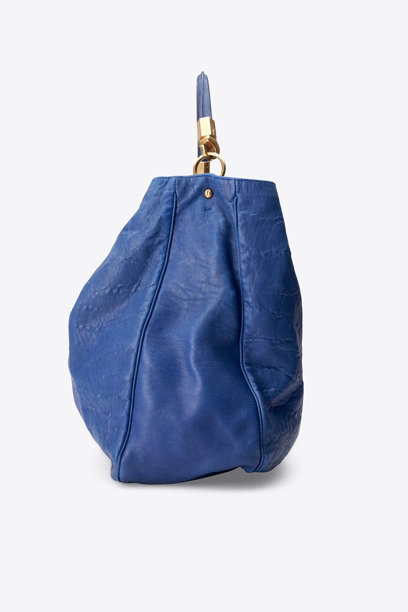 Vintage Yves Saint Laurent Roady Hobo Bag Blue Leather With Gold Tone Hardware