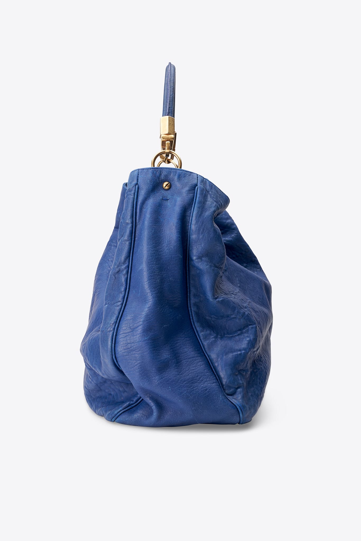 Vintage Yves Saint Laurent Roady Hobo Bag Blue Leather With Gold Tone Hardware