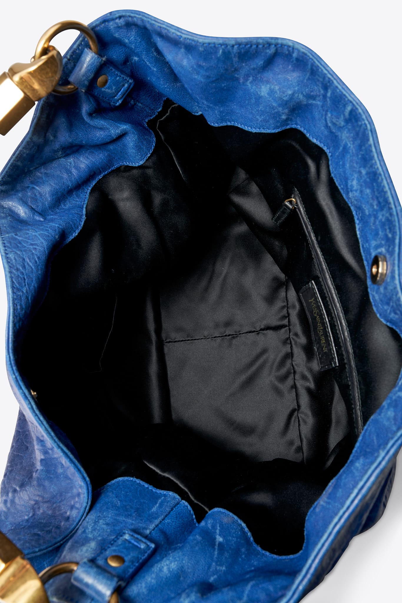 Vintage Yves Saint Laurent Roady Hobo Bag Blue Leather With Gold Tone Hardware
