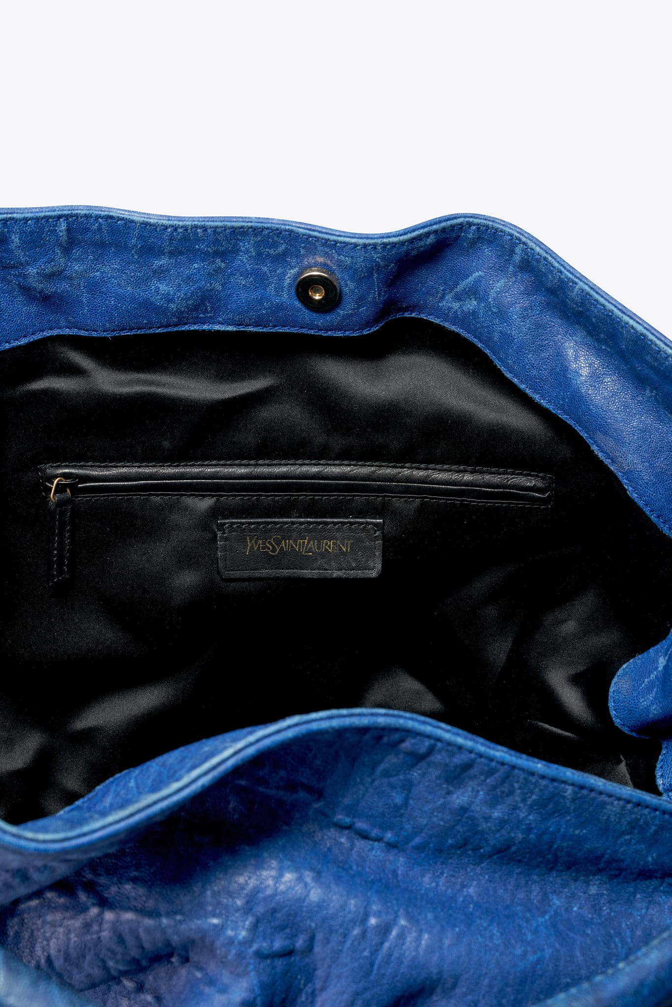Vintage Yves Saint Laurent Roady Hobo Bag Blue Leather With Gold Tone Hardware