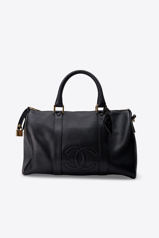 Vintage Chanel Boston Bag Black Caviar Leather With Gold Tone Hardware