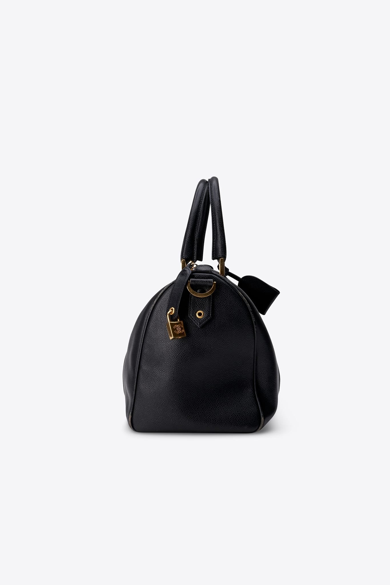 Vintage Chanel Boston Bag Black Caviar Leather With Gold Tone Hardware