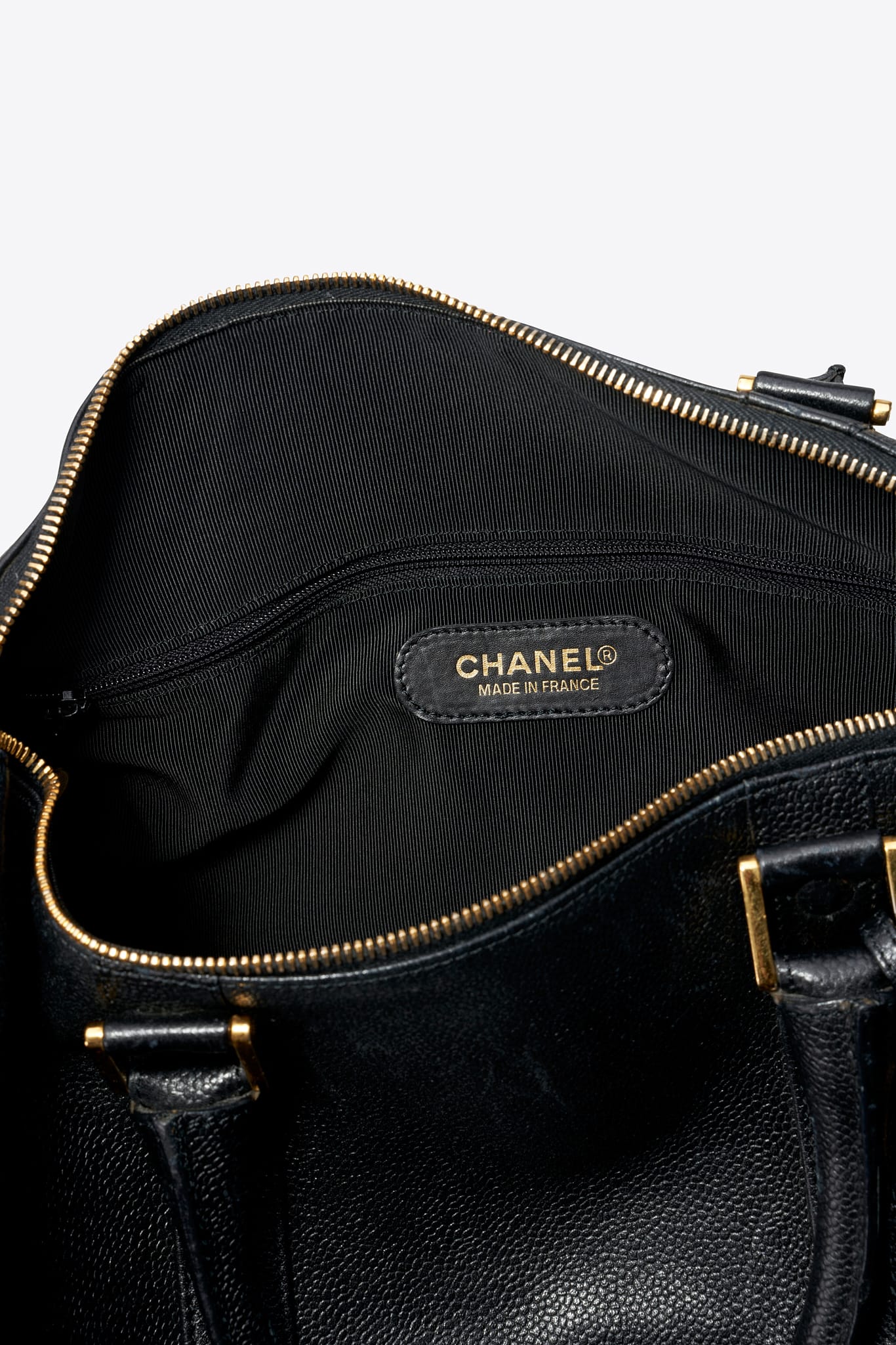 Vintage Chanel Boston Bag Black Caviar Leather With Gold Tone Hardware