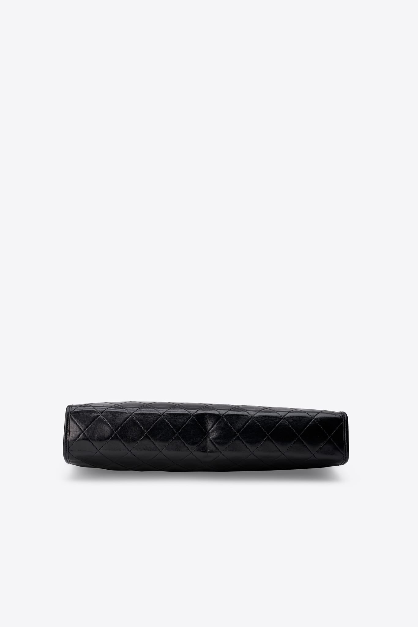 Vintage Chanel Black Leather Clutch Bag With Gold Tone Hardware
