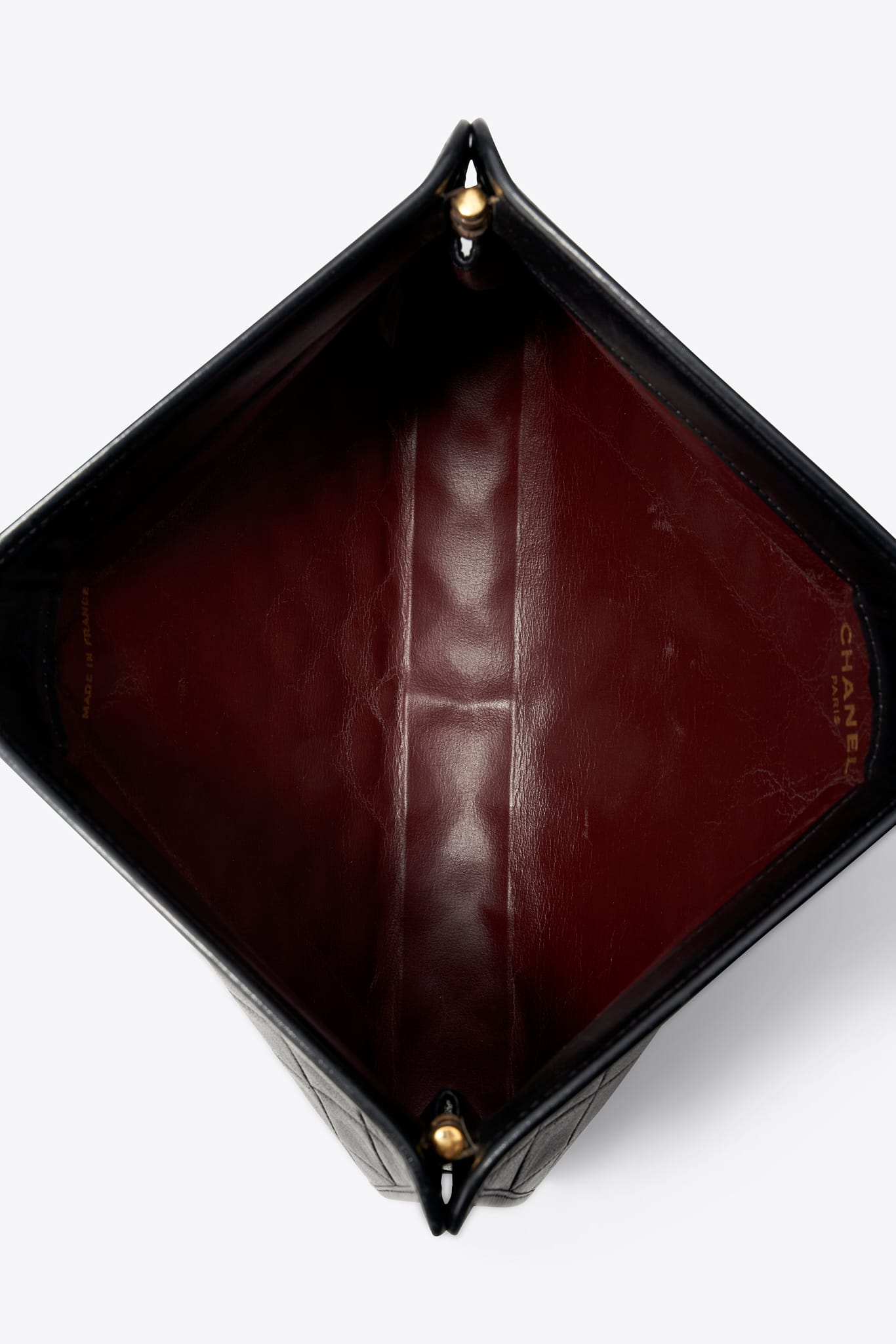 Vintage Chanel Black Leather Clutch Bag With Gold Tone Hardware