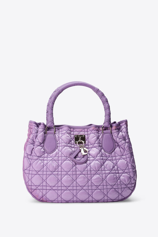 Vintage Christian Dior Purple Cannage Quilted Satin and Leather Charming Tote Bag