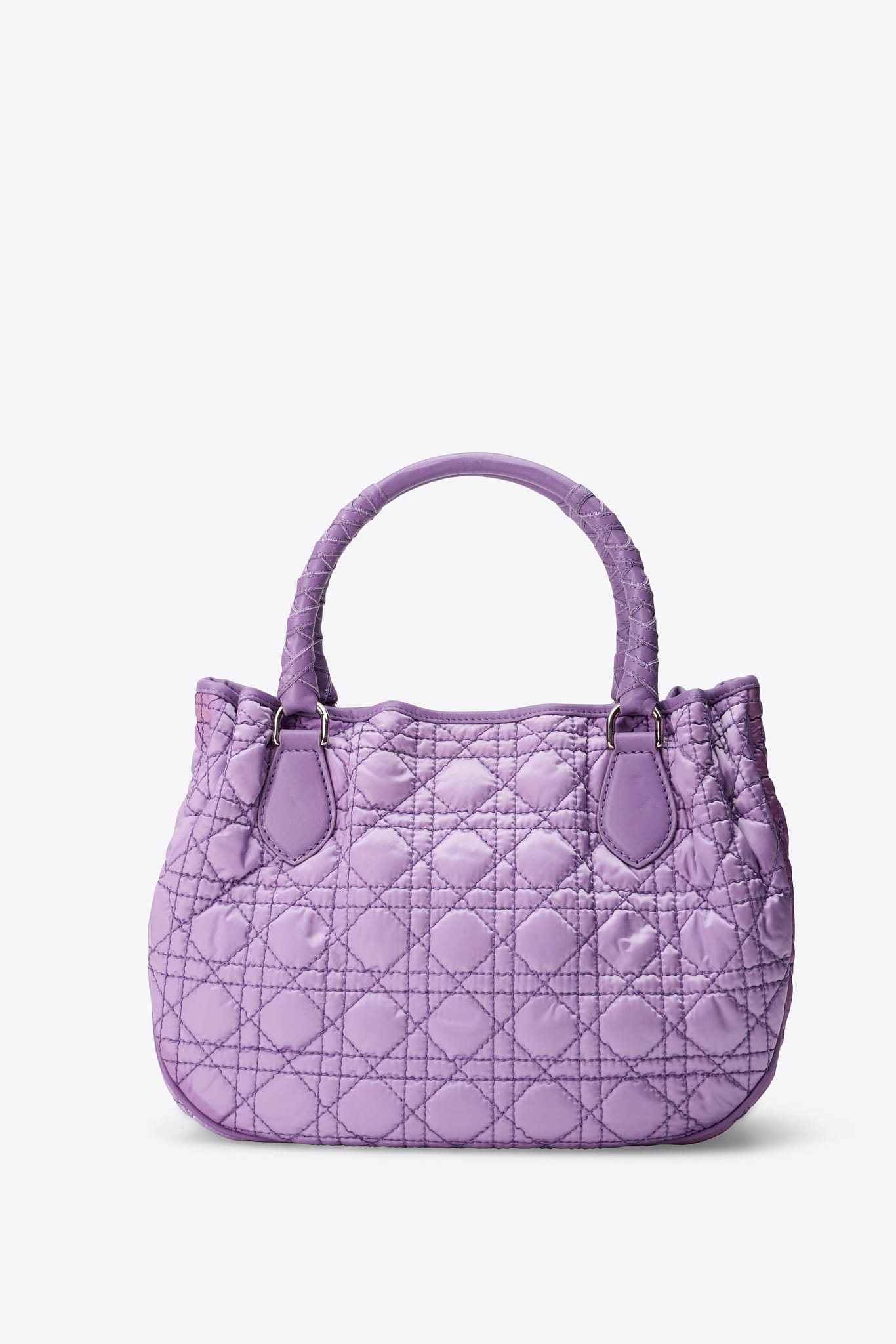 Vintage Christian Dior Purple Cannage Quilted Satin and Leather Charming Tote Bag