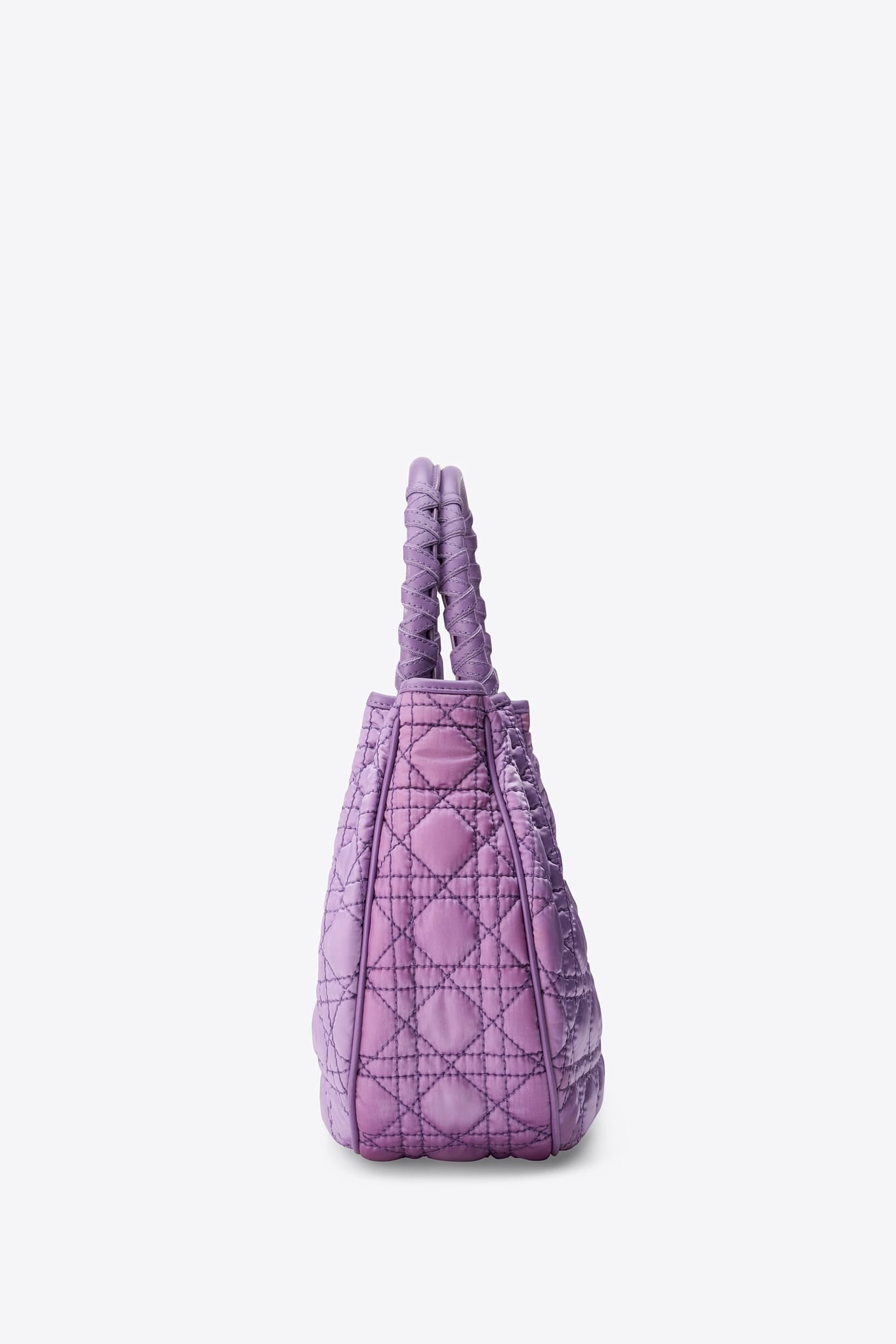 Vintage Christian Dior Purple Cannage Quilted Satin and Leather Charming Tote Bag
