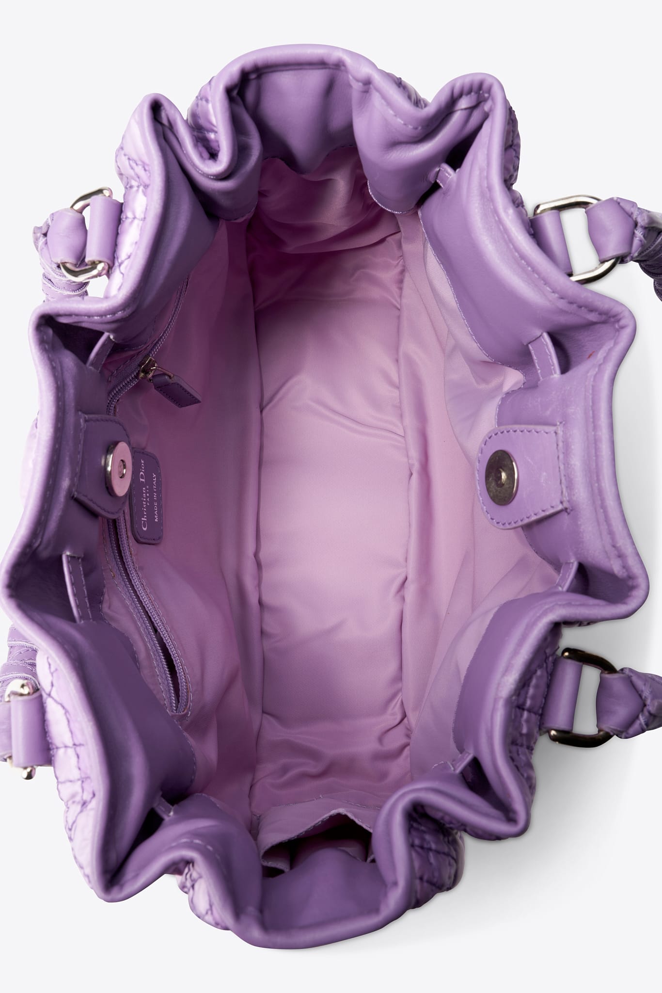 Vintage Christian Dior Purple Cannage Quilted Satin and Leather Charming Tote Bag