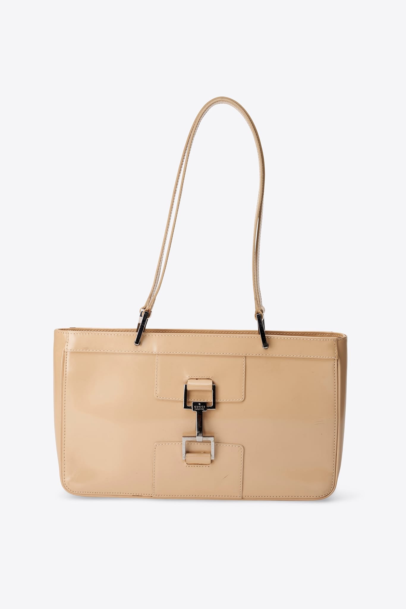 Vintage Gucci Cream Leather Shoulder Bag With Silver Tone Hardware