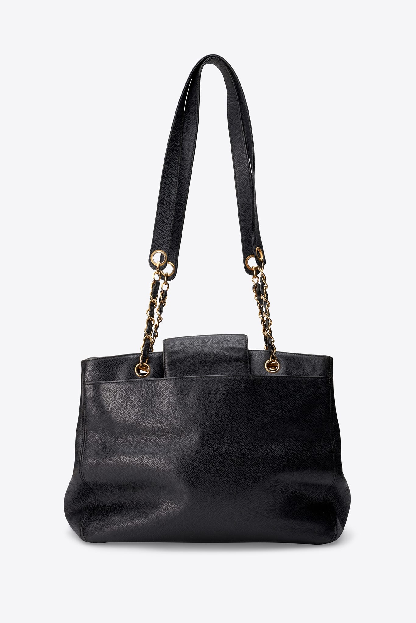 Vintage Chanel Supermodel Tote Bag Black Caviar Leather With 24k