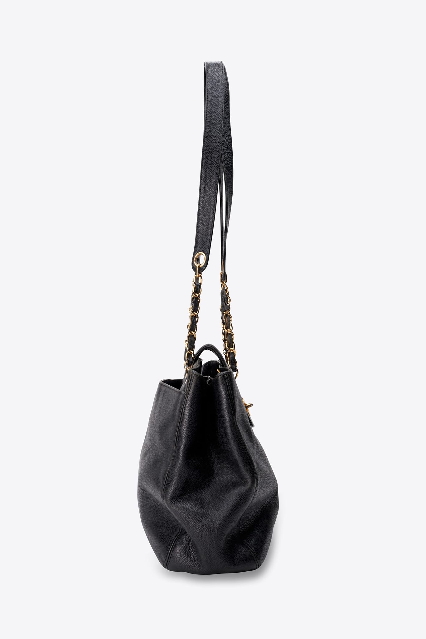 Vintage Chanel Supermodel Tote Bag Black Caviar Leather With 24k