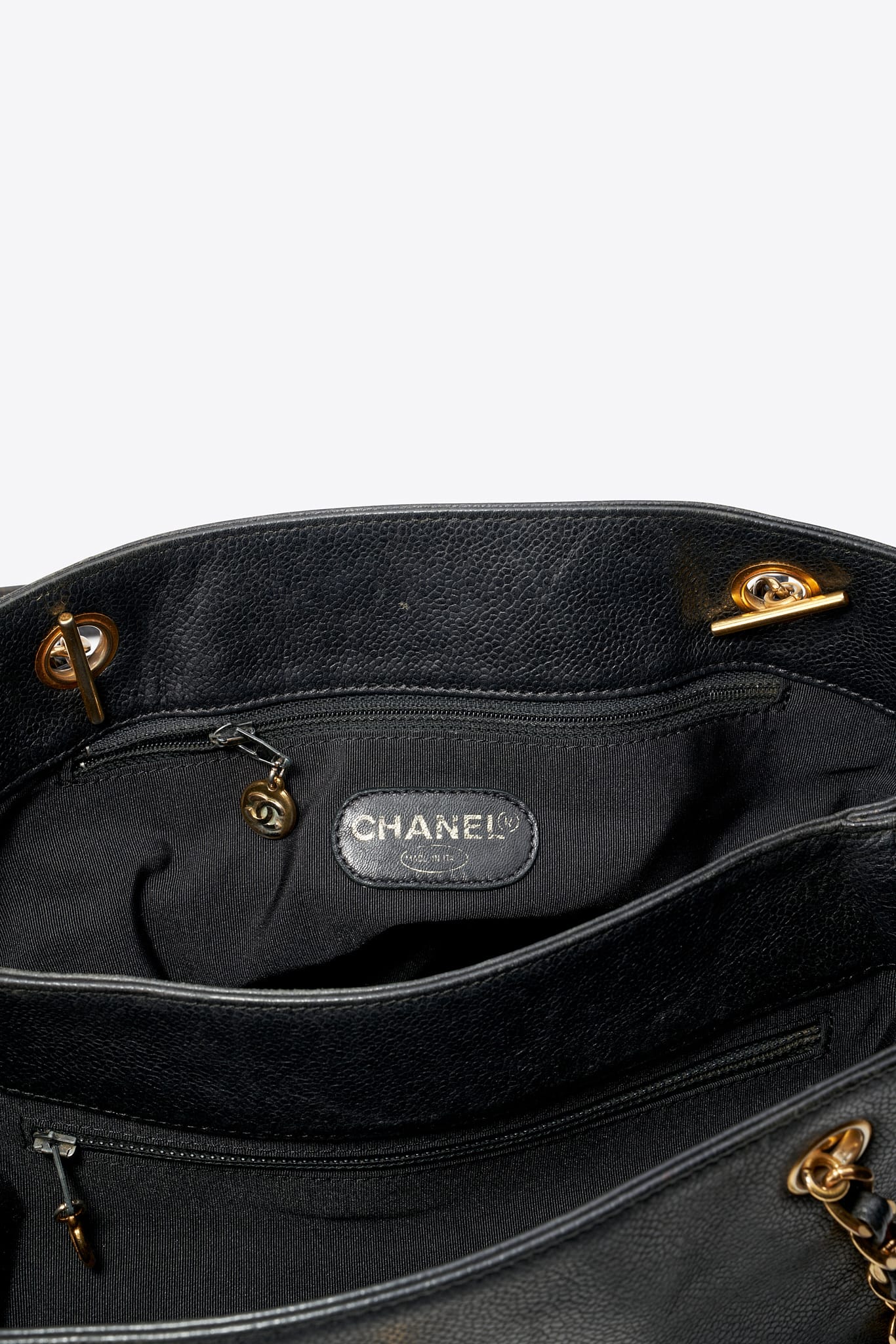 Vintage Chanel Supermodel Tote Bag Black Caviar Leather With 24k