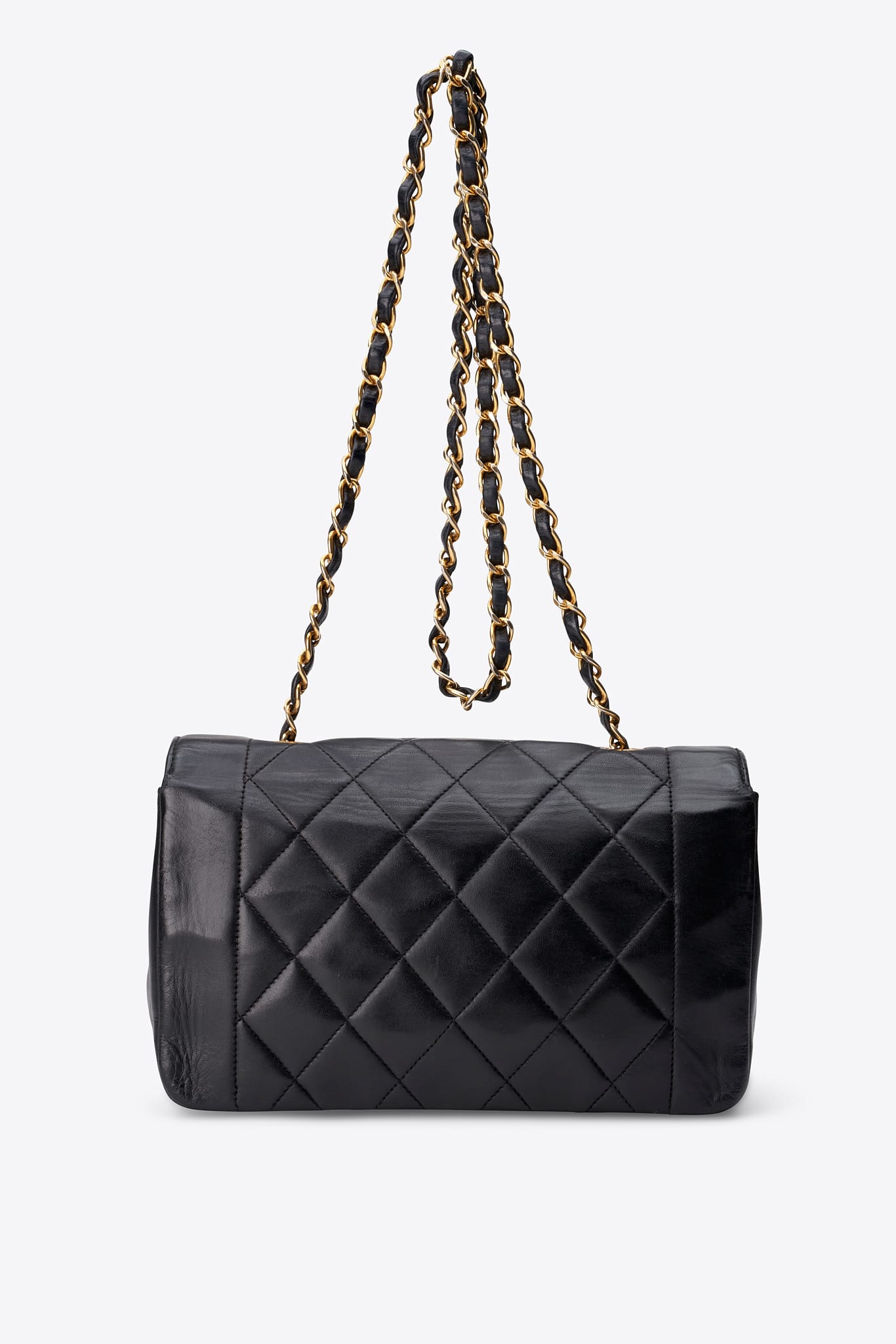 Vintage Chanel Black Lambskin Small Diana Flap Bag With 24K Gold Plated Hardware