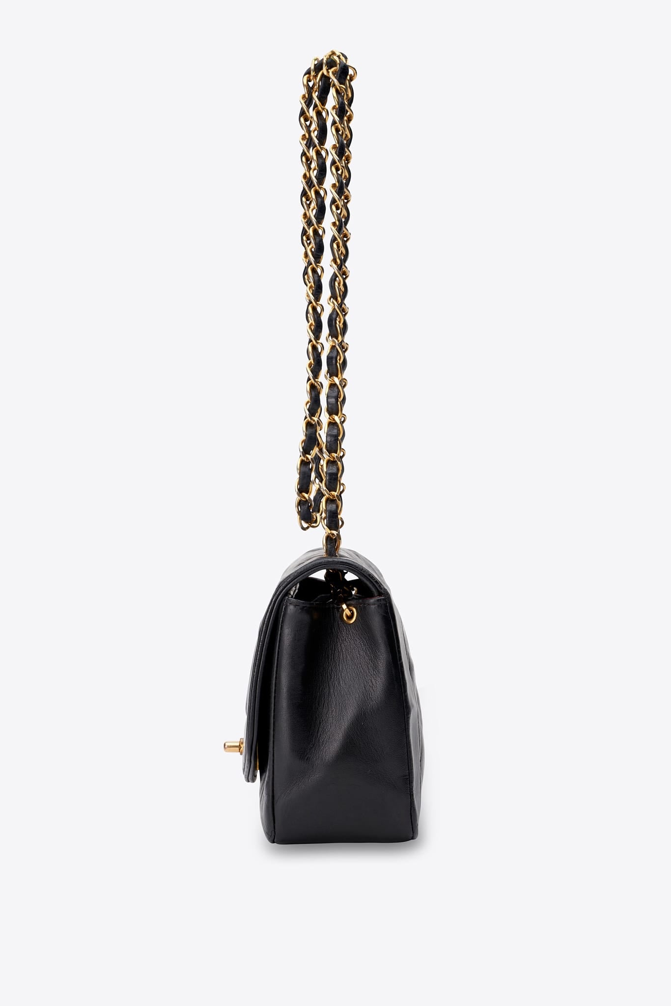 Vintage Chanel Black Lambskin Small Diana Flap Bag With 24K Gold Plated Hardware