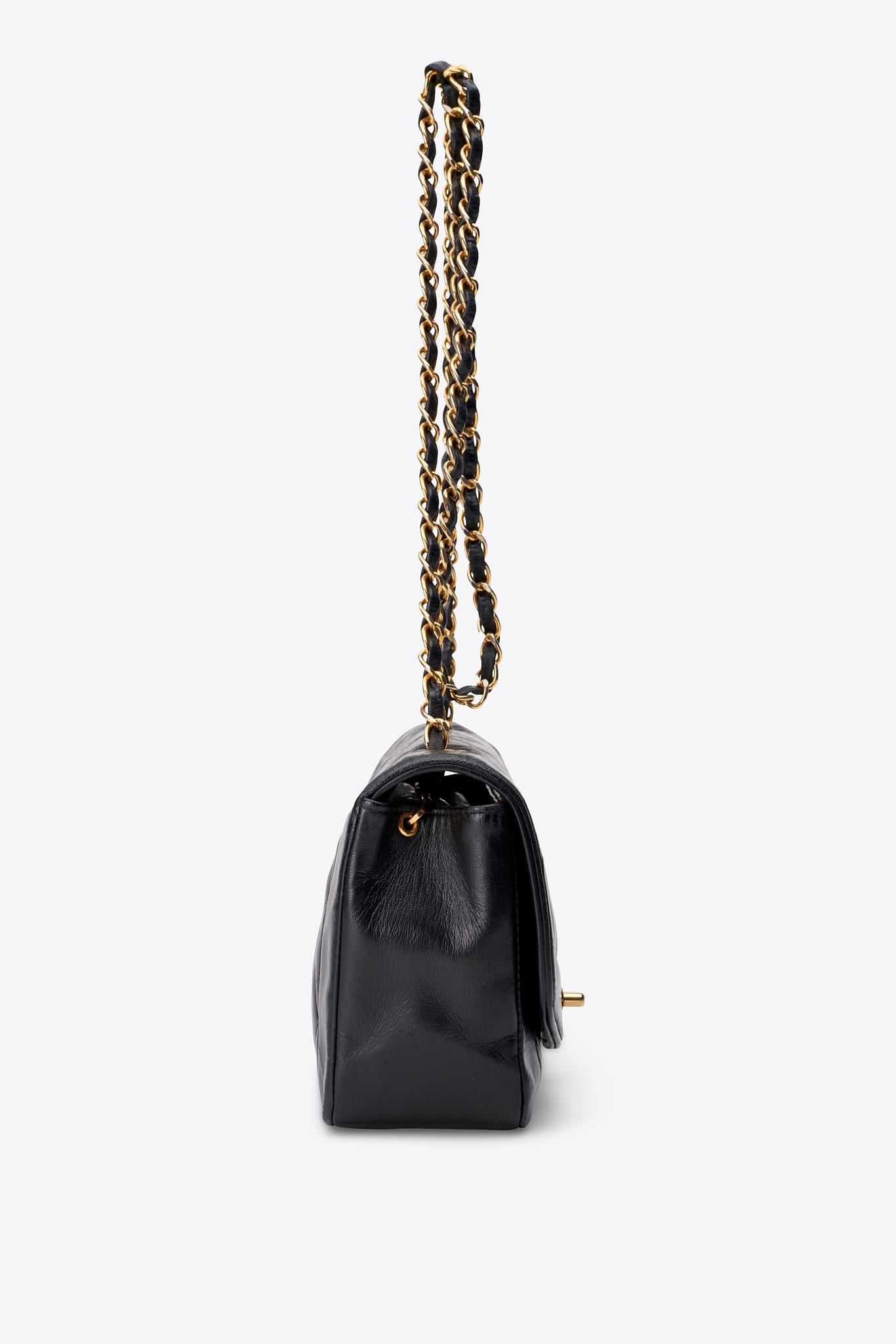 Vintage Chanel Black Lambskin Small Diana Flap Bag With 24K Gold Plated Hardware