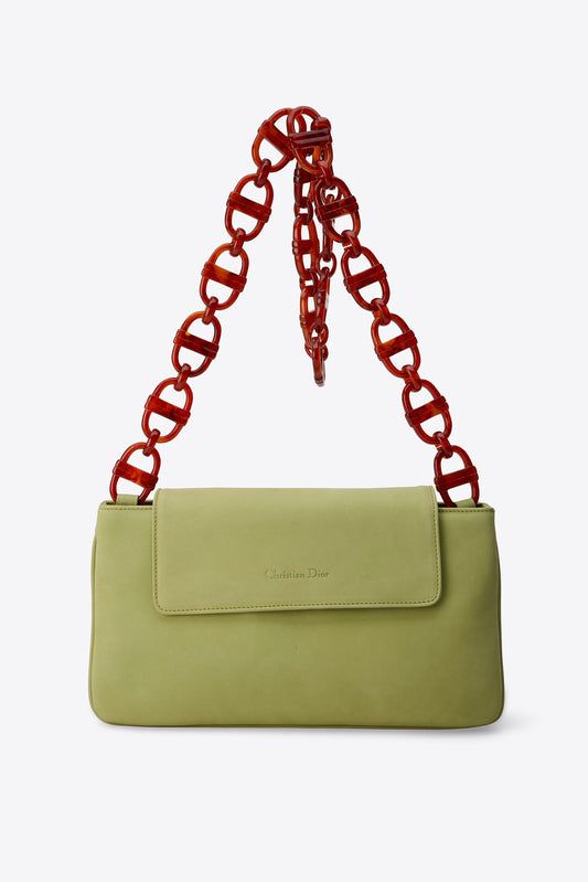 Vintage Christian Dior Green Nubuck Leather Shoulder Bag
