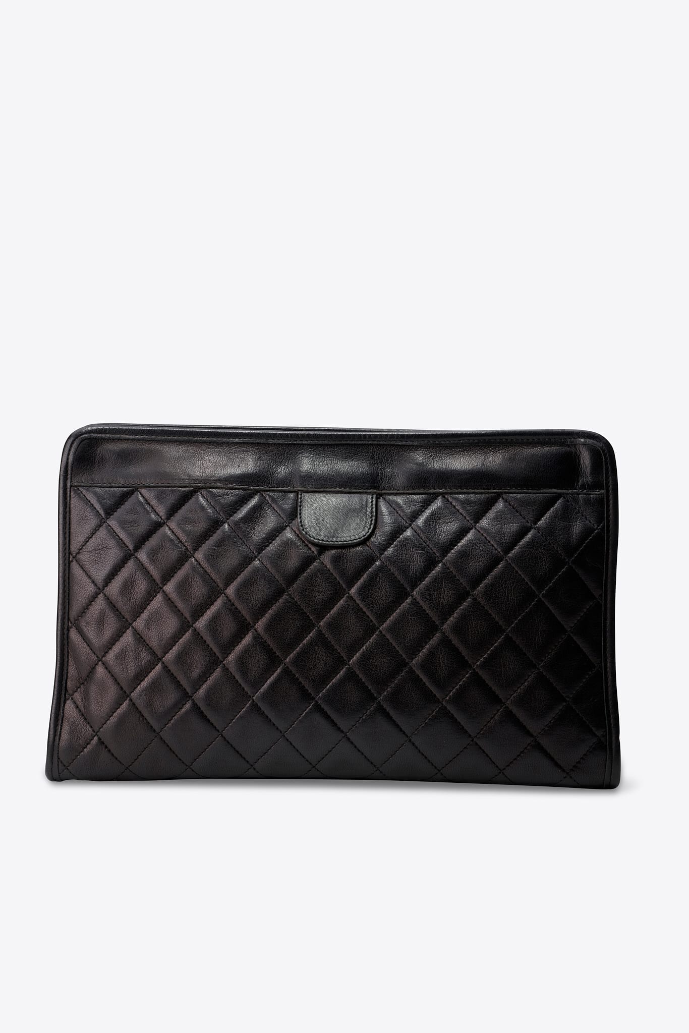 Vintage Chanel Black Leather Clutch Bag With Gold Tone Hardware