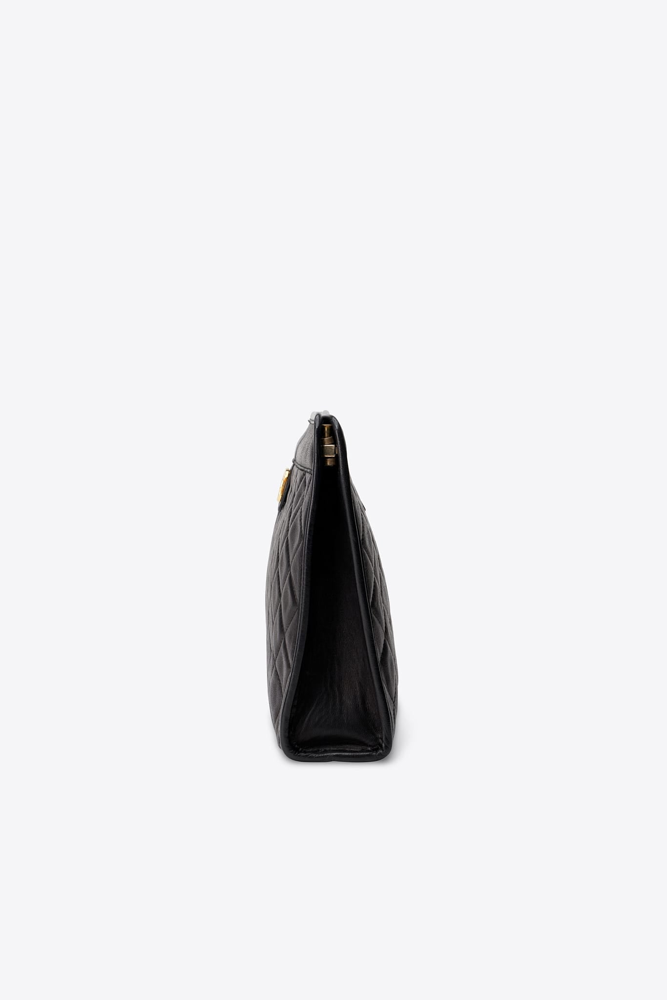 Vintage Chanel Black Leather Clutch Bag With Gold Tone Hardware
