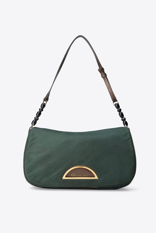Vintage Christian Dior Green Nylon Malice Bag With Beaded Strap