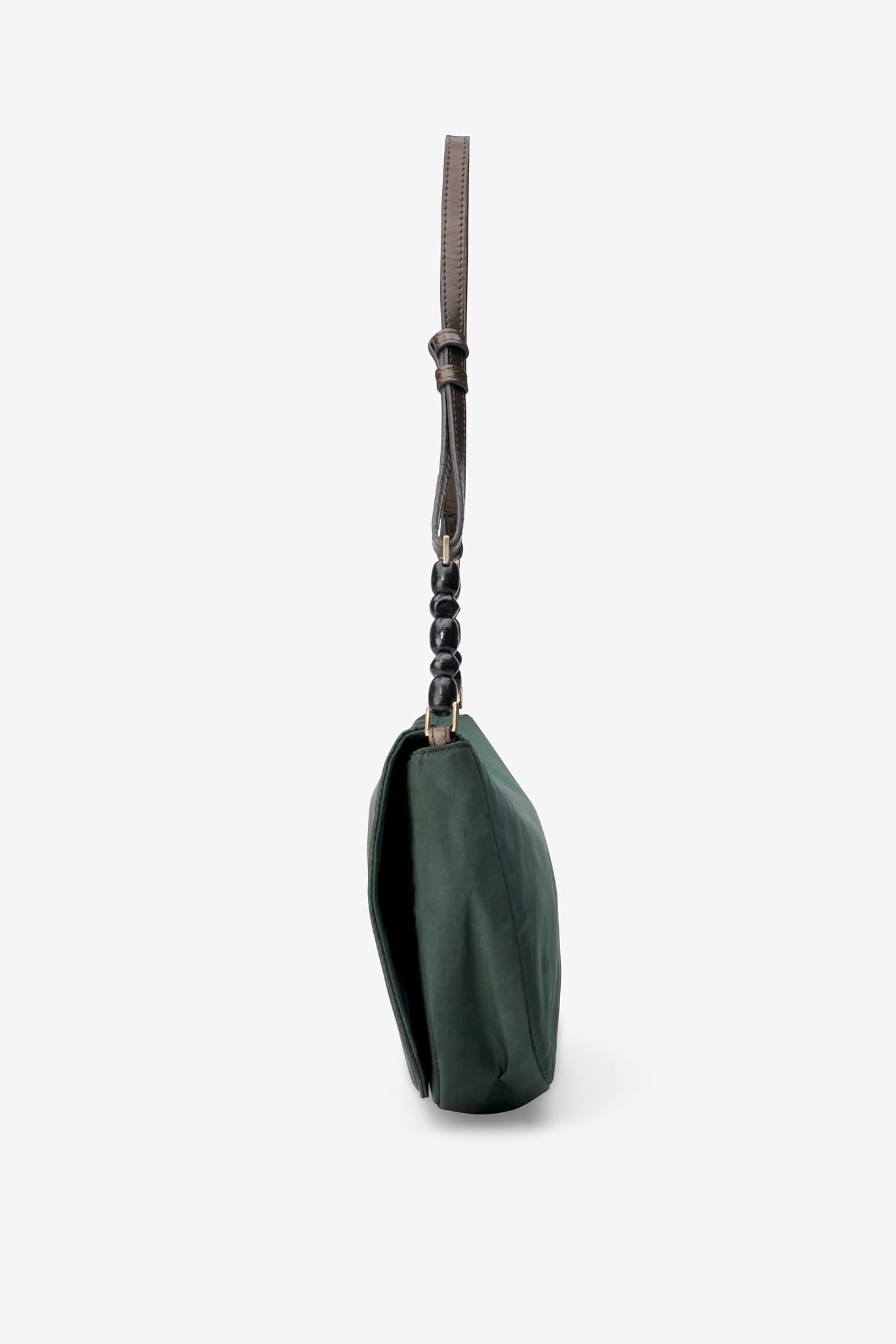 Vintage Christian Dior Green Nylon Malice Bag With Beaded Strap
