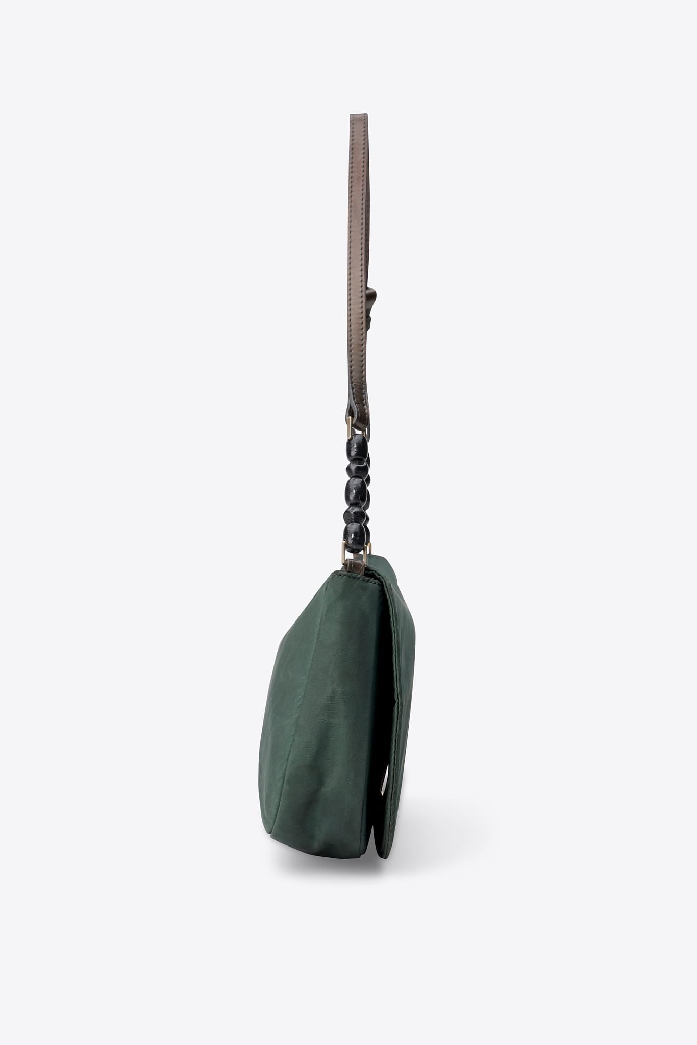 Vintage Christian Dior Green Nylon Malice Bag With Beaded Strap