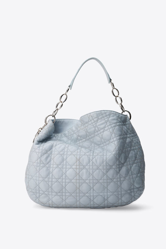 Vintage Dior Cannage Leather Shoulder Bag in Powder Blue