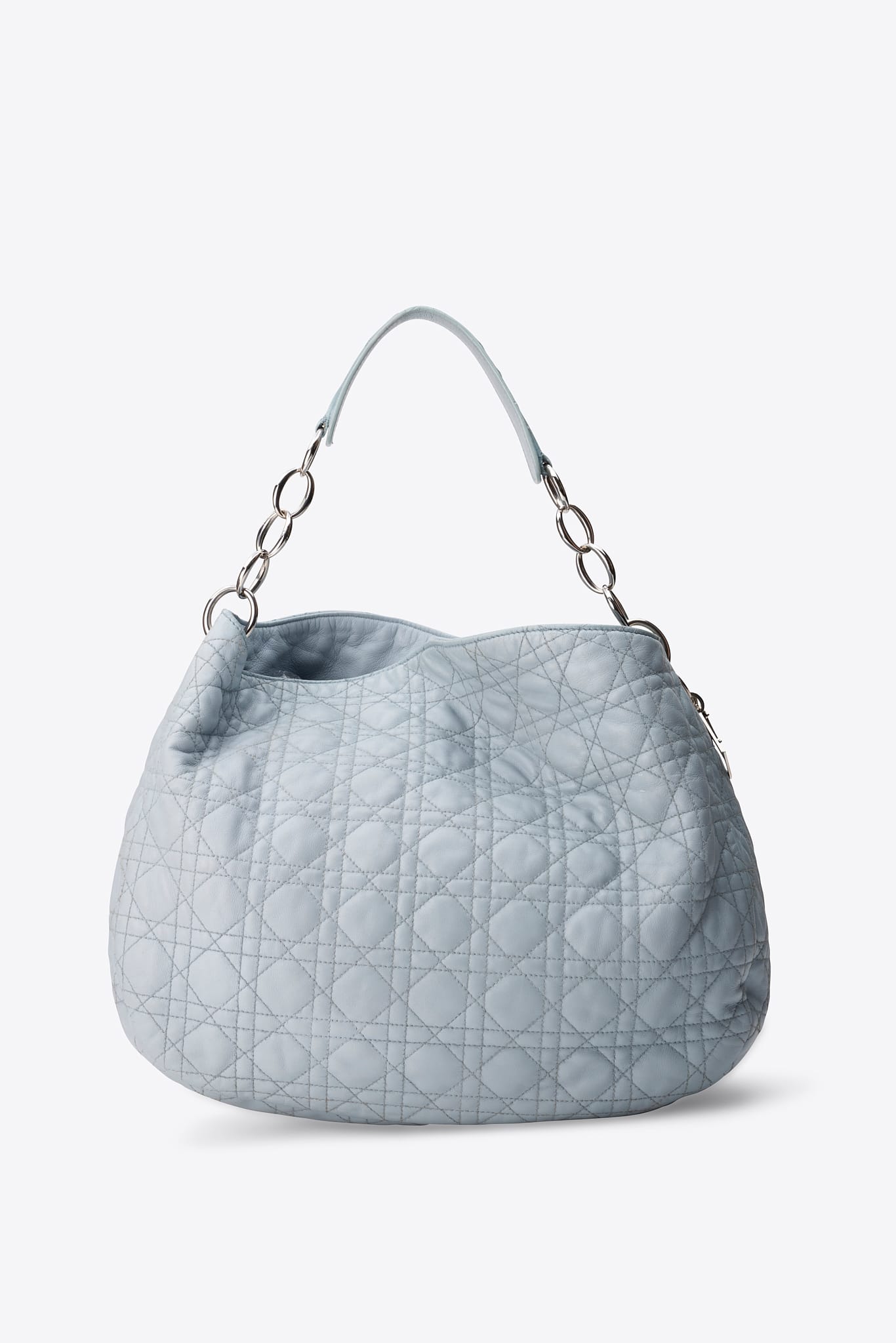 Vintage Dior Cannage Leather Shoulder Bag in Powder Blue