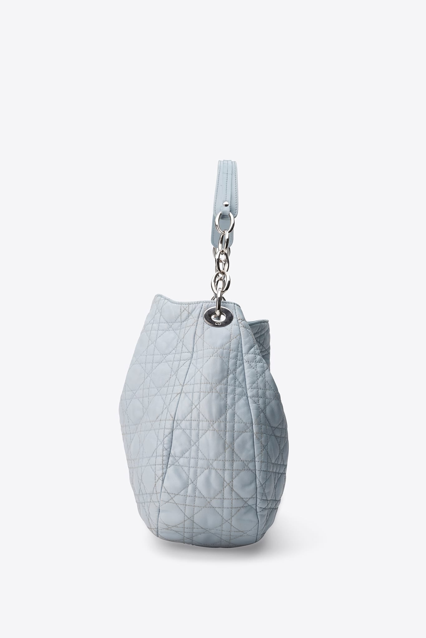 Vintage Dior Cannage Leather Shoulder Bag in Powder Blue
